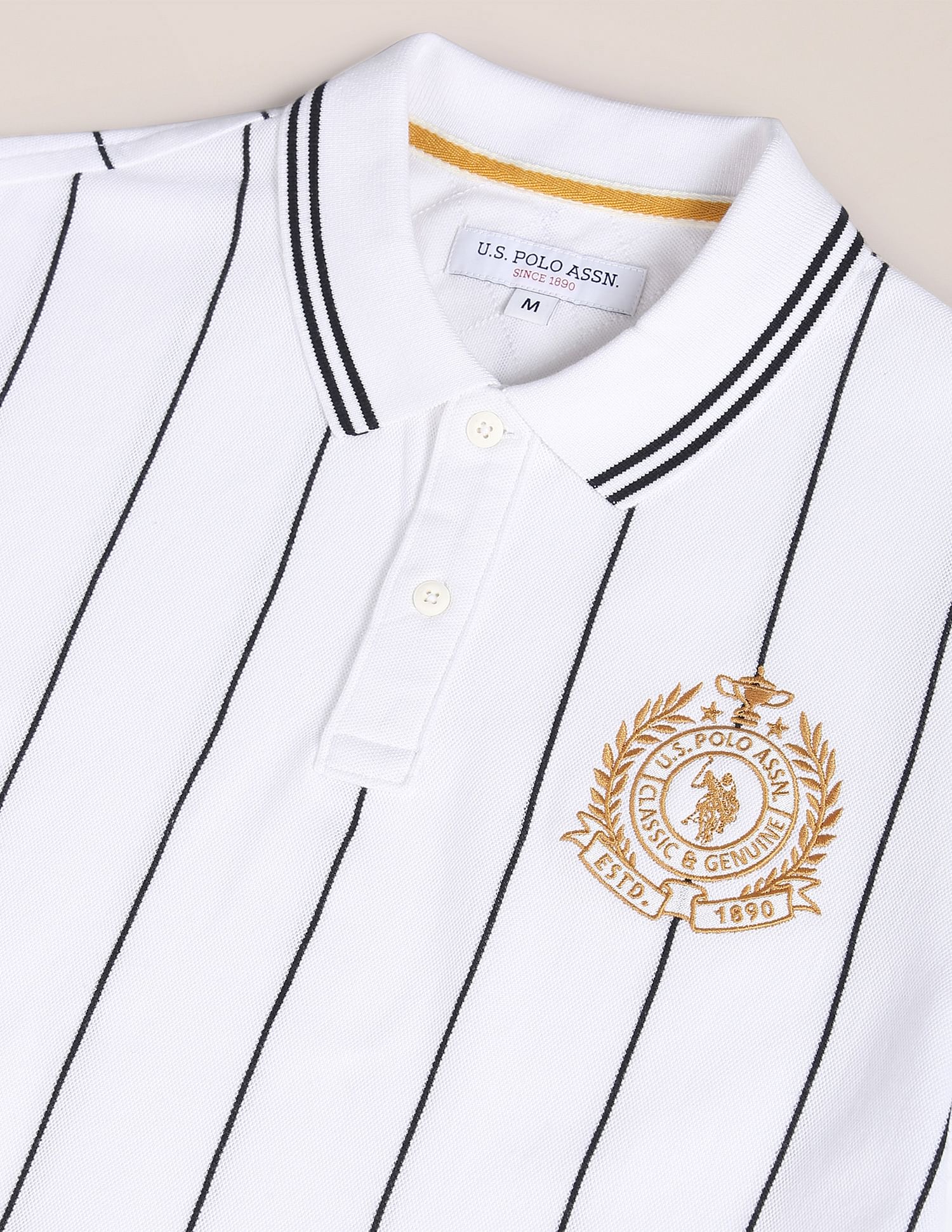 Vertical Stripe Heritage Logo Polo Shirt White - U.S. Polo Assn. India | Large