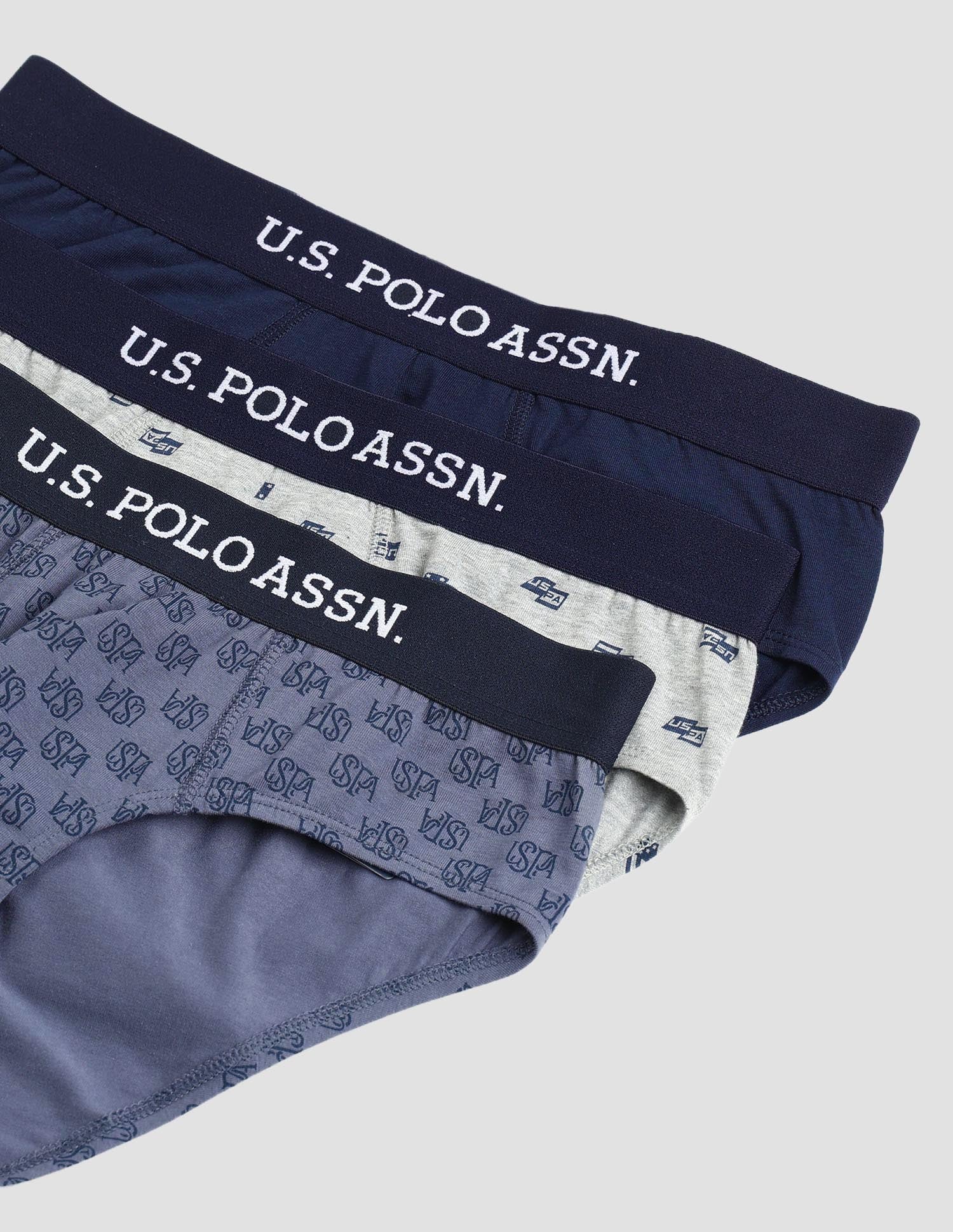 Anti Microbial Printed OEB14 Briefs - Pack Of 3 Grey Melange, Blue and Navy - U.S. POLO ASSN. | Large