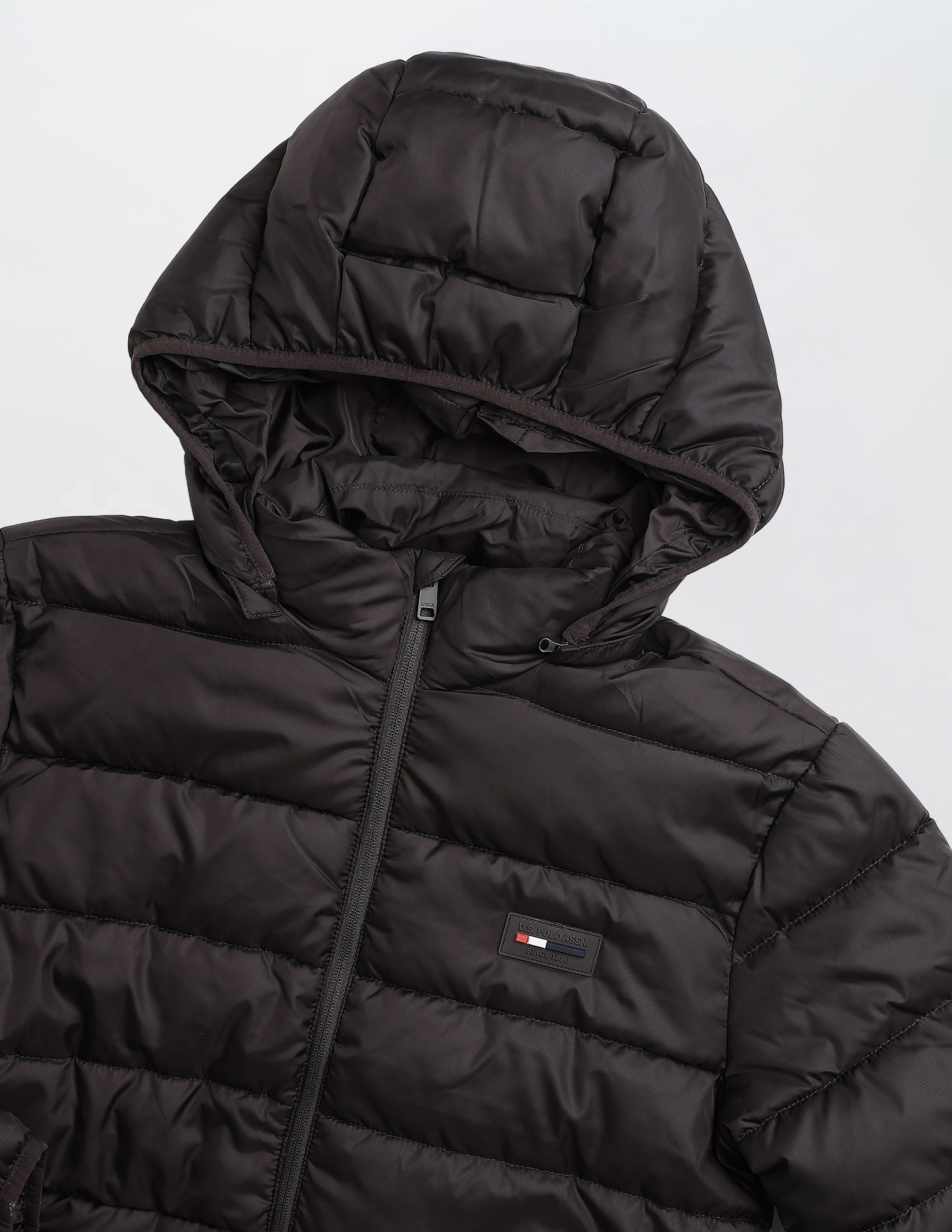 Removable Hood Solid Puffer Jacket Dark Brown - U.S. Polo Assn. India | Large