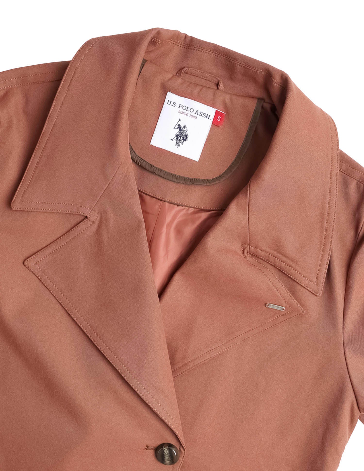 Solid Double Breasted Notch Lapel Trench Coat Orange - U.S. POLO ASSN. | Large