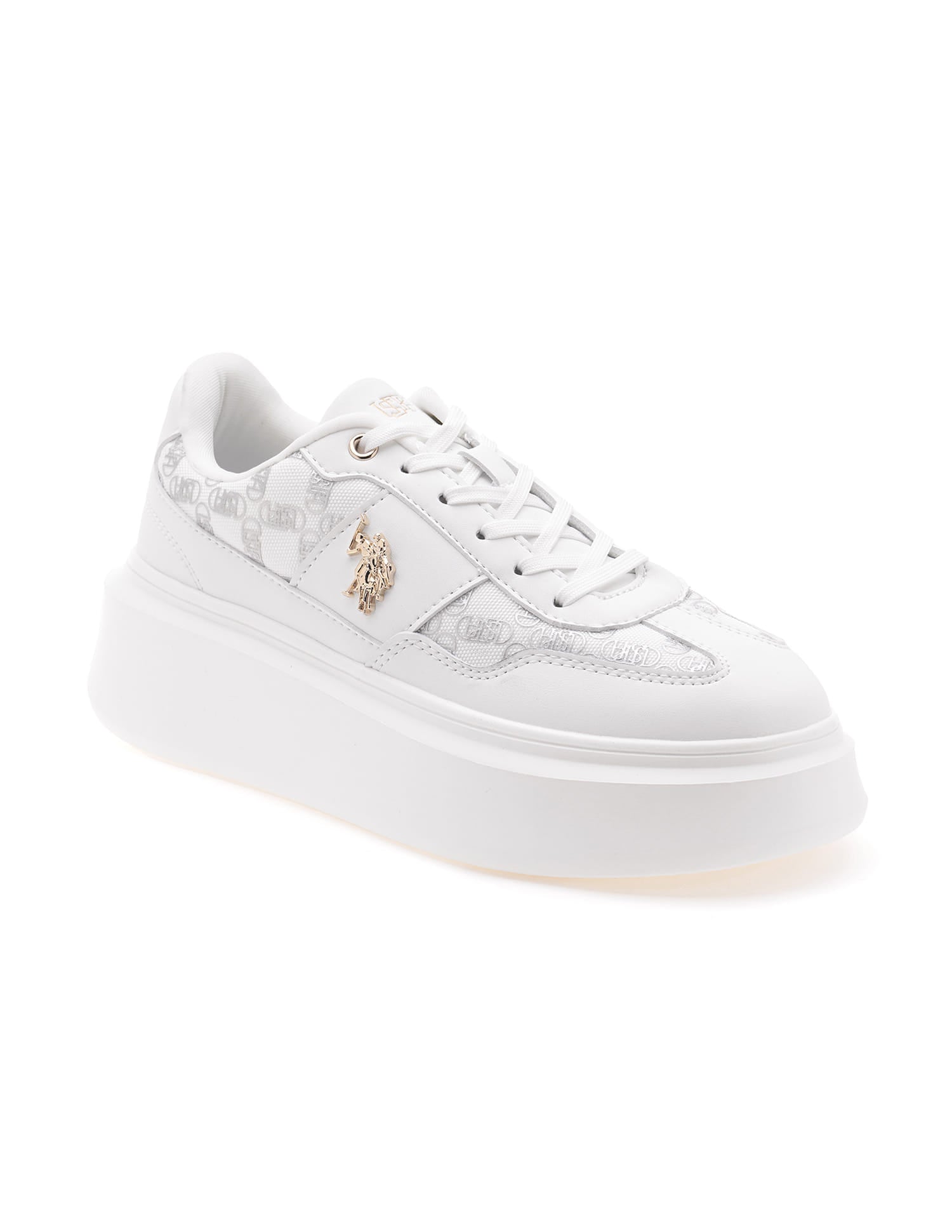 Marlene White Monogram Print Sneaker Shoes White - U.S. Polo Assn. India | Large