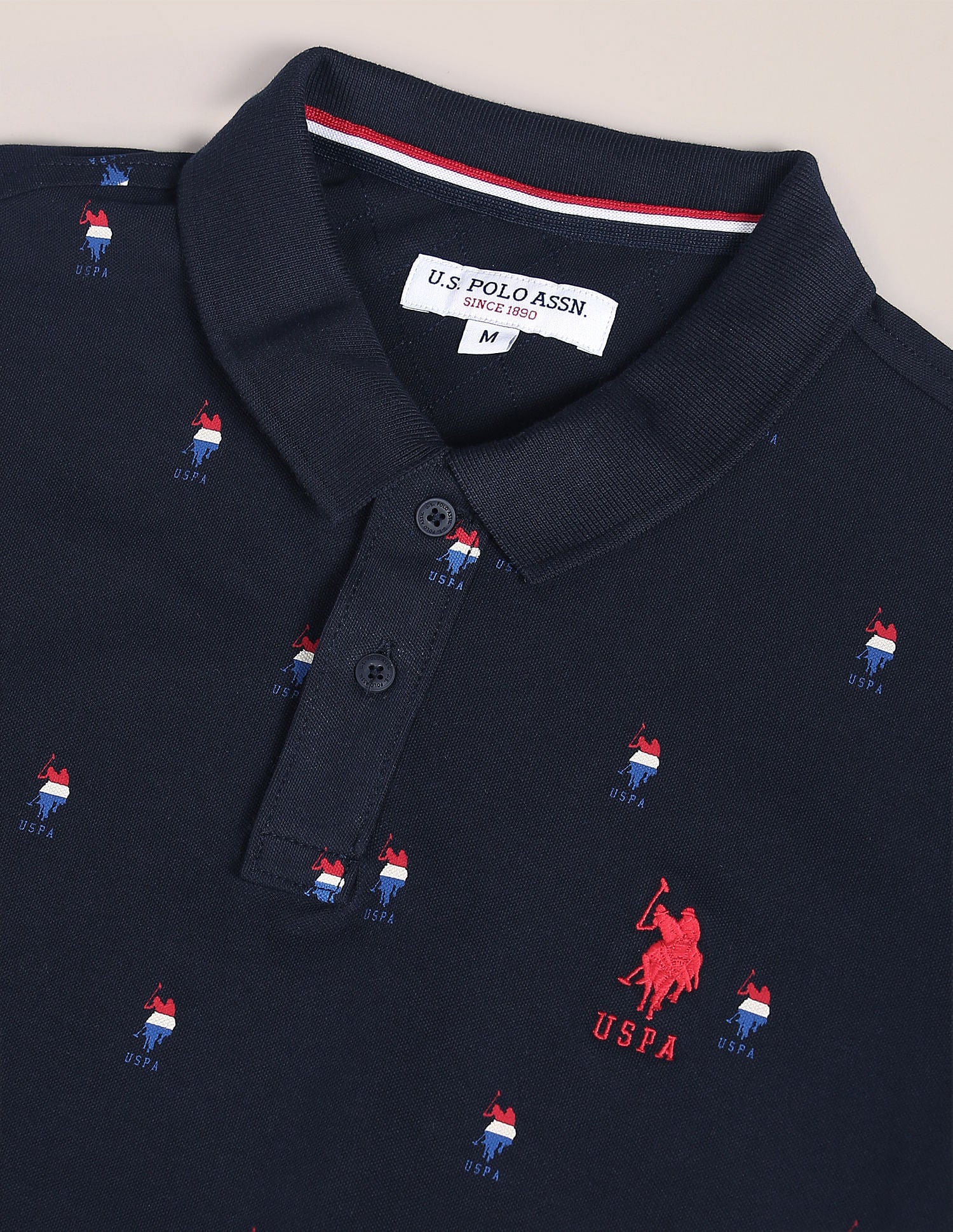 Monogram Print Cotton Polo Shirt Navy - U.S. Polo Assn. India | Large