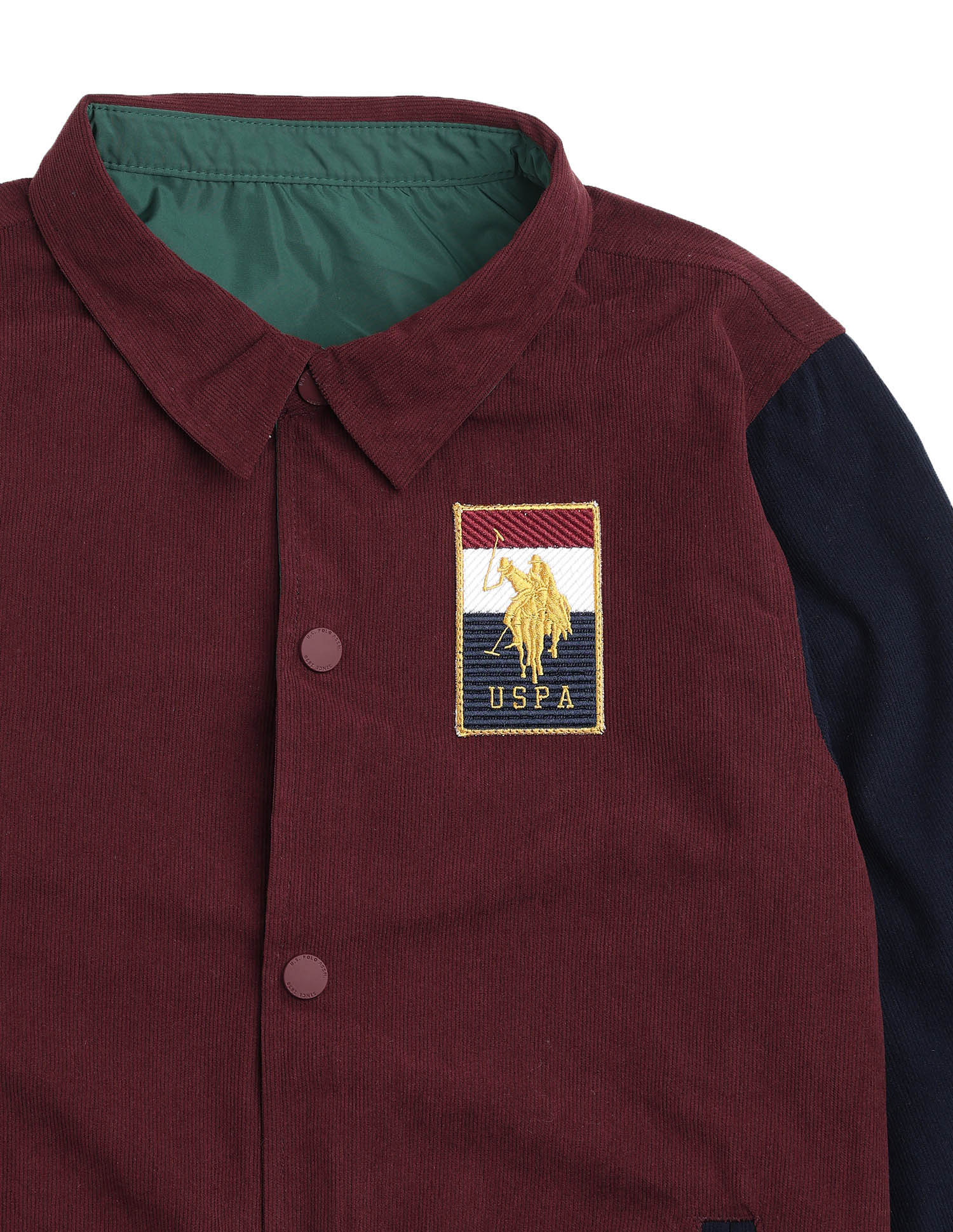 Boys Colourblocked Brand Embroidered Reversible Jacket Maroon - U.S. Polo Assn. India | Large