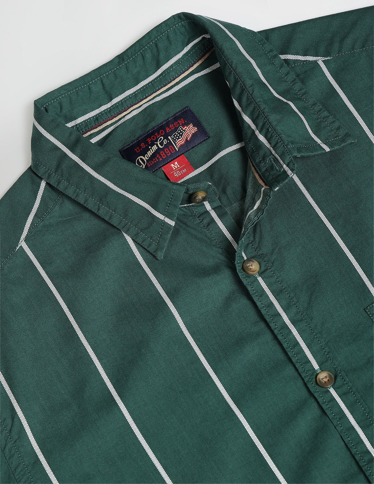 Vertical Stripe Cotton Shirt Dark Olive - U.S. POLO ASSN. | Large