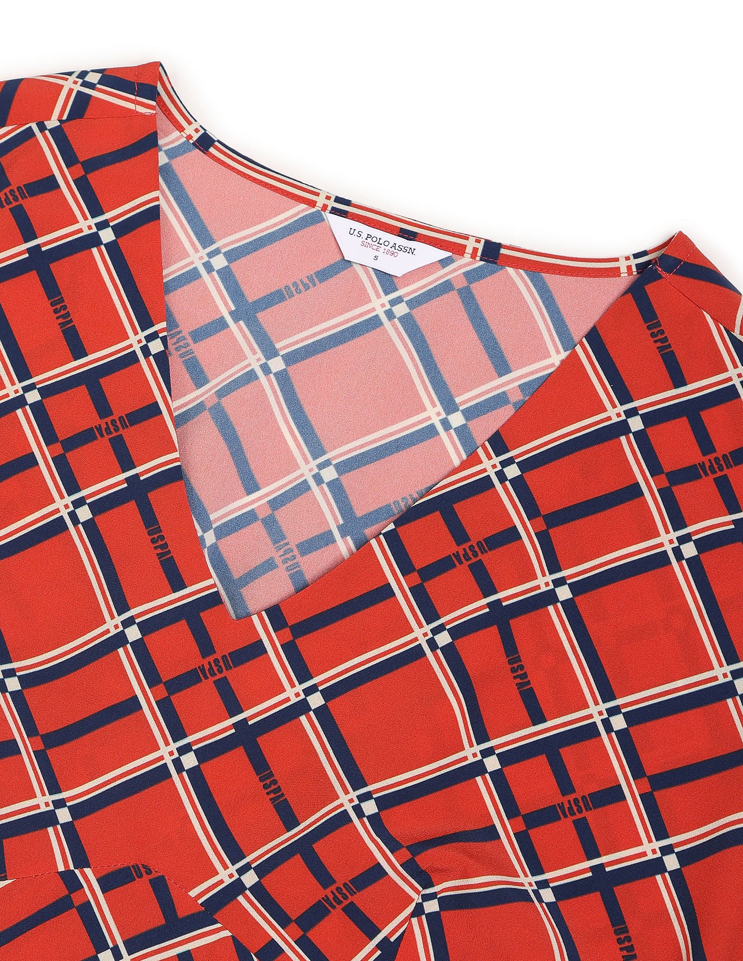V-Neck Geometric Print Empire Waist Dress Rust - U.S. Polo Assn. India | Large
