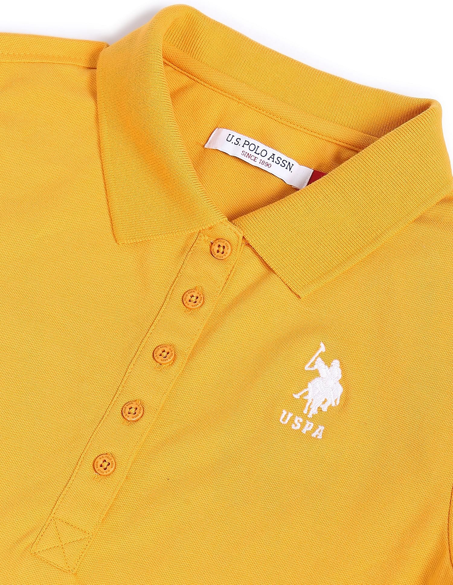 Ribbed Collar Solid Polo Shirt Mustard - U.S. POLO ASSN. | Large