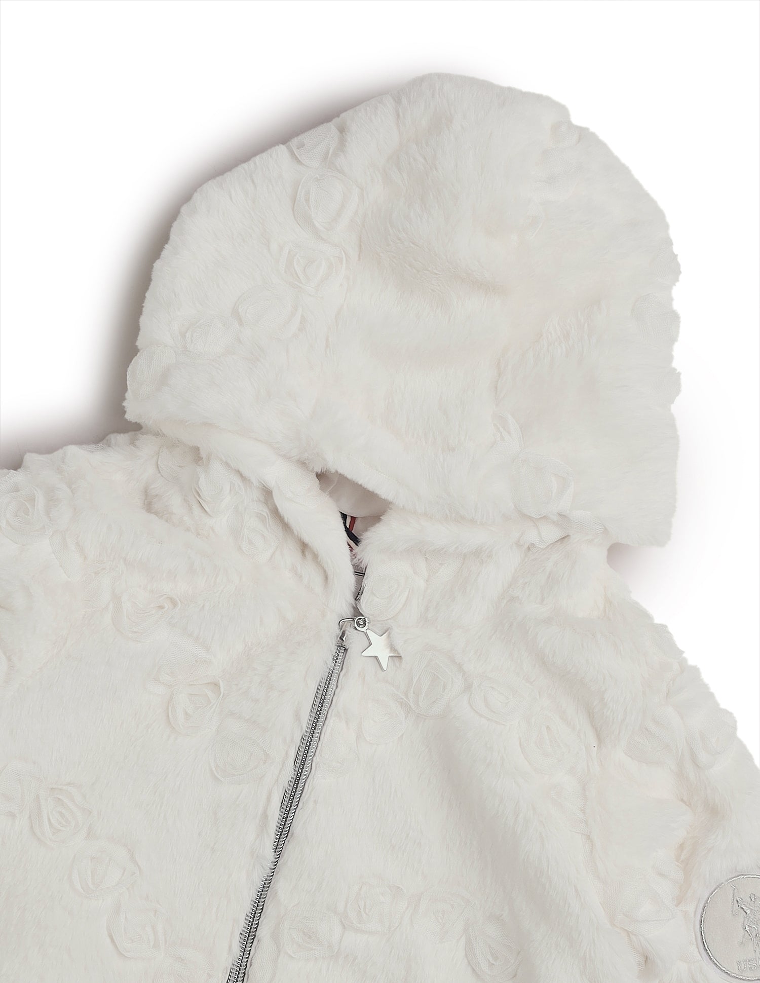 Girls Applique Roses Hooded Jacket Off White - U.S. POLO ASSN. | Large