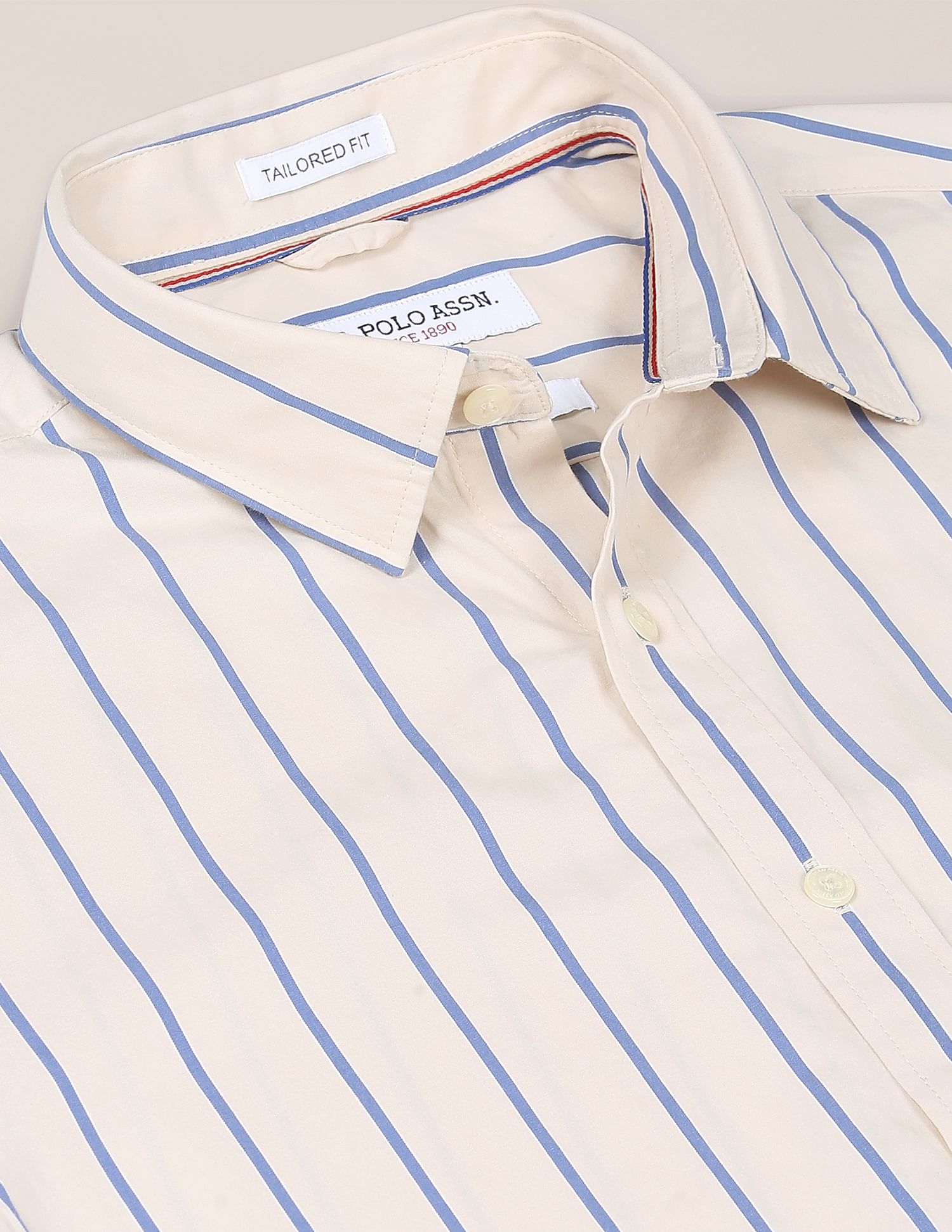 Premium Cotton Striped Casual Shirt Beige - U.S. Polo Assn. India | Large