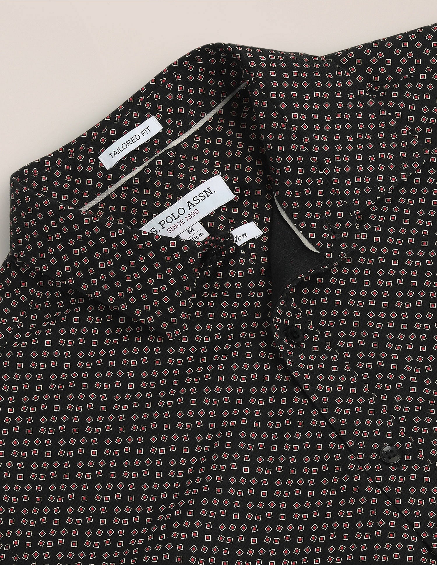 Geometric Print Tailored Fit Shirt Black - U.S. Polo Assn. India | Large