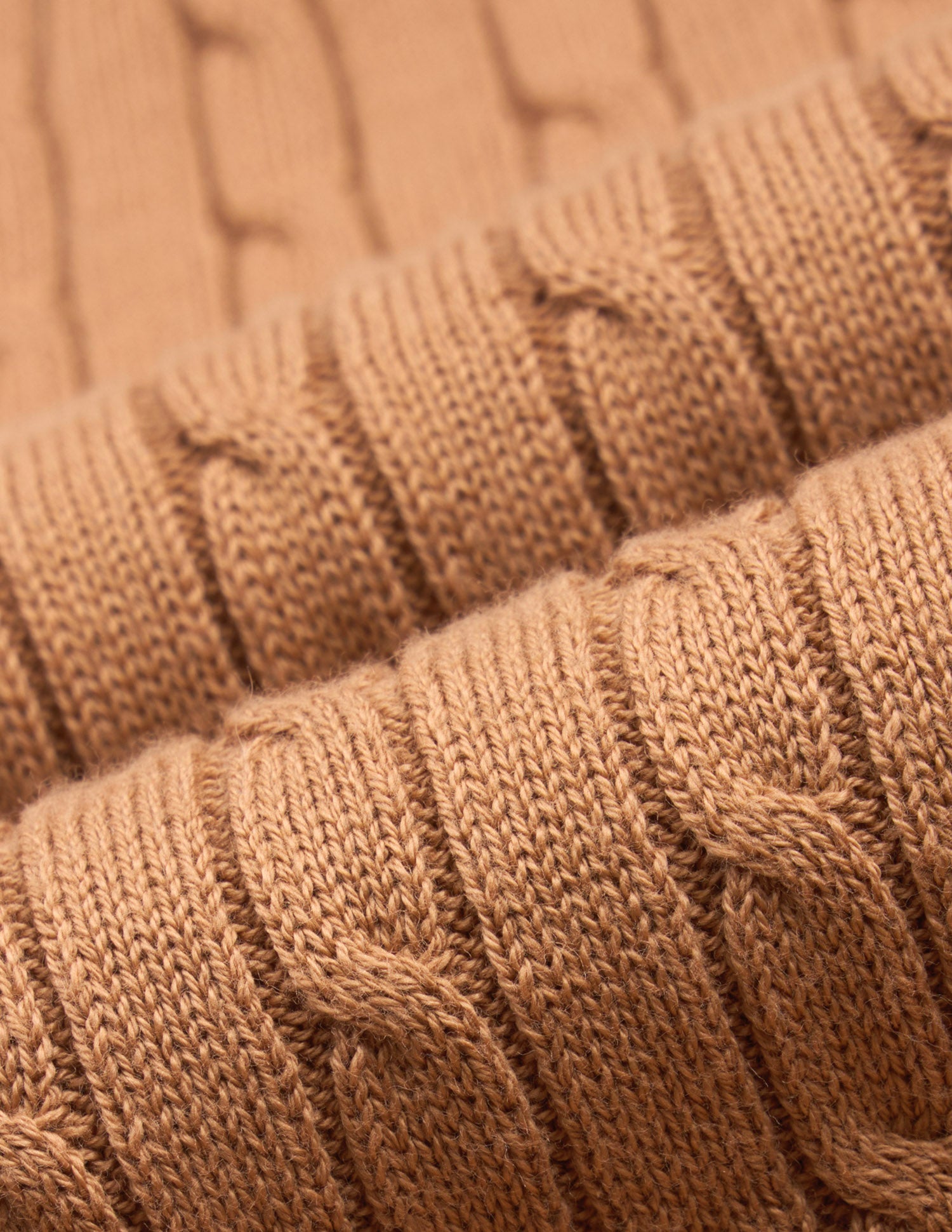 Cable Patterned Knit Regular Fit Half Zip Sweater Light Brown - U.S. Polo Assn. India | Large