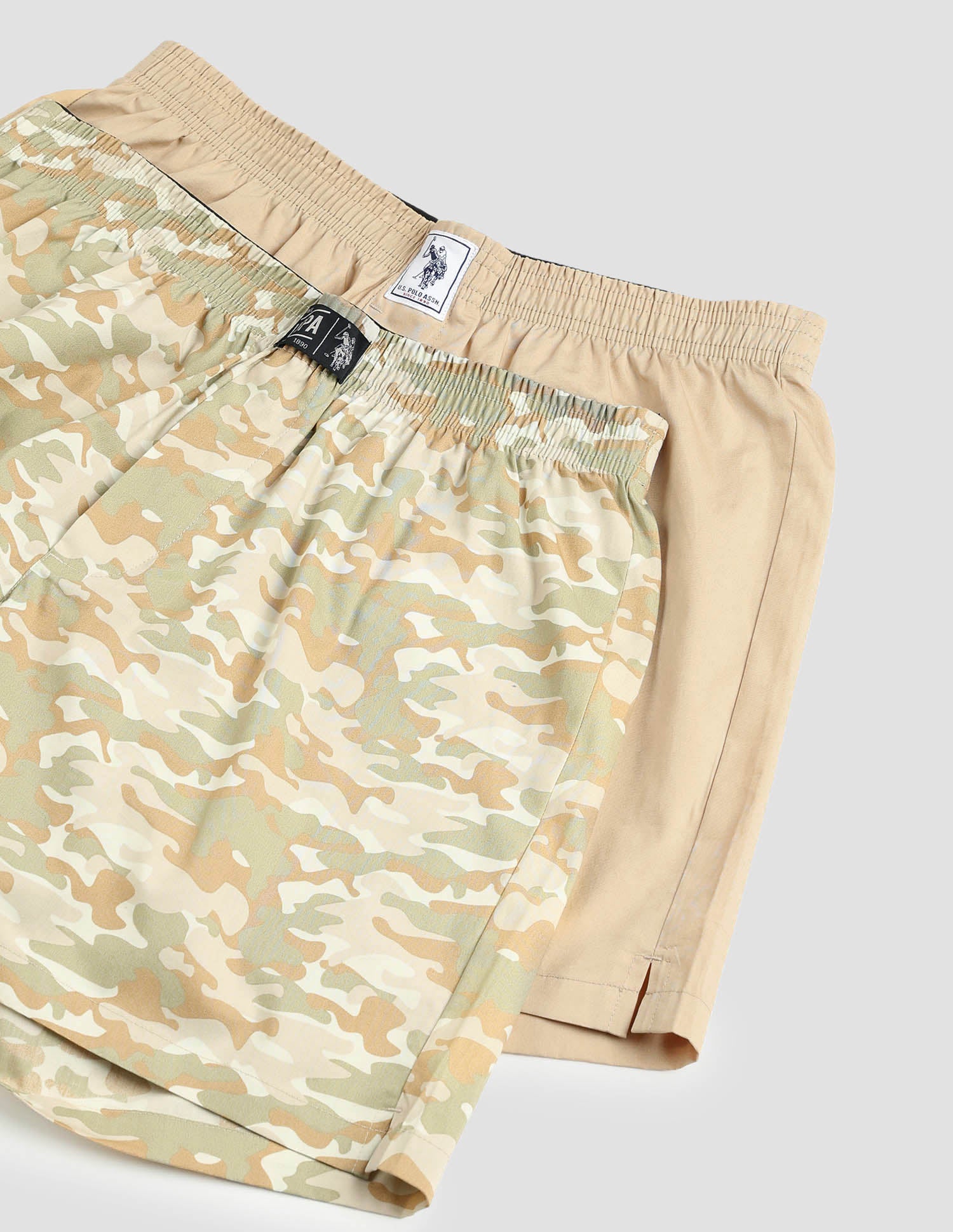 Camouflage Printed Cotton OEX10 Boxers - Pack Of 2 Beige Camo and Beige - U.S. POLO ASSN. | Large