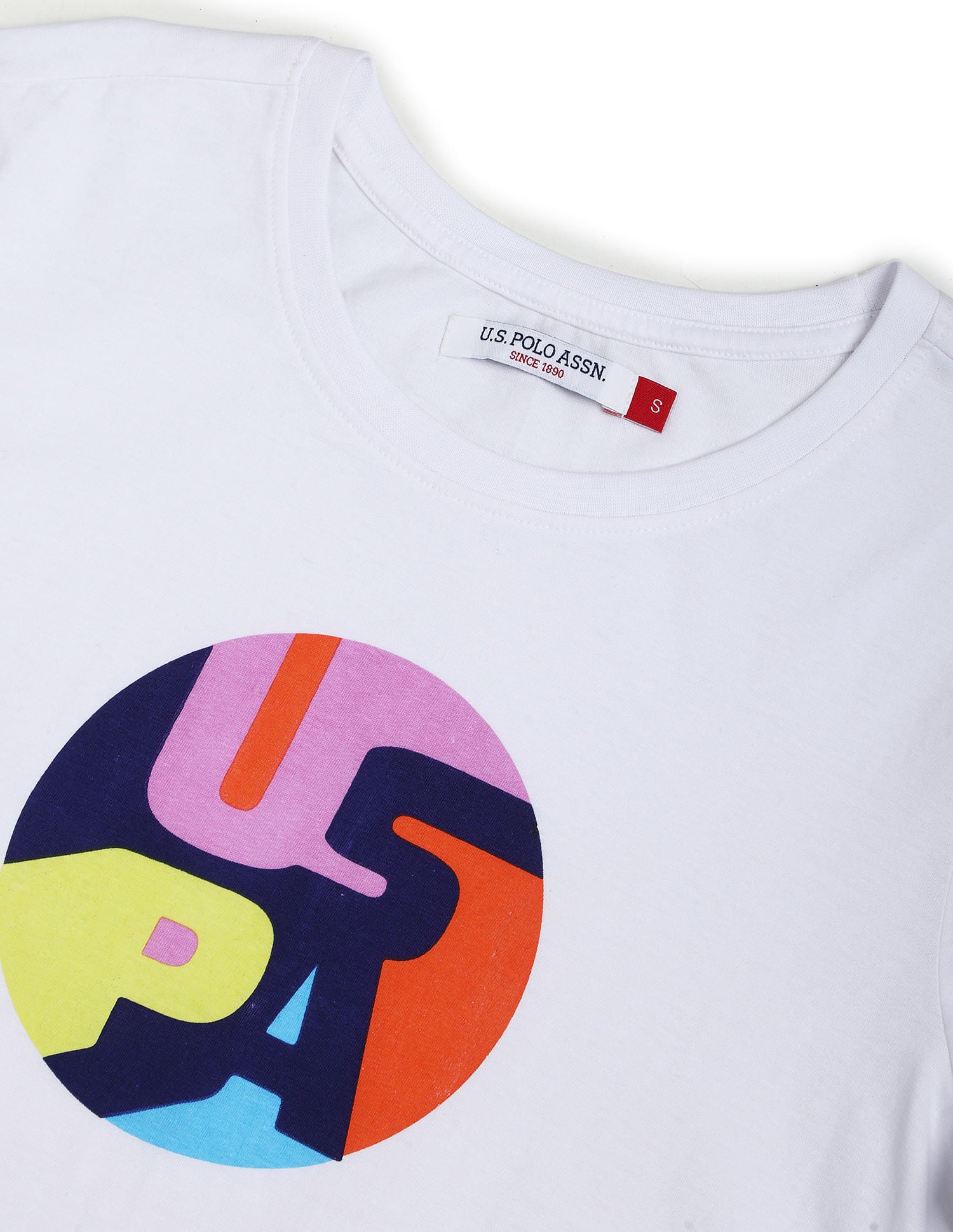 Ribbed Neck Circle Brand Print T-Shirt White - U.S. POLO ASSN. | Large