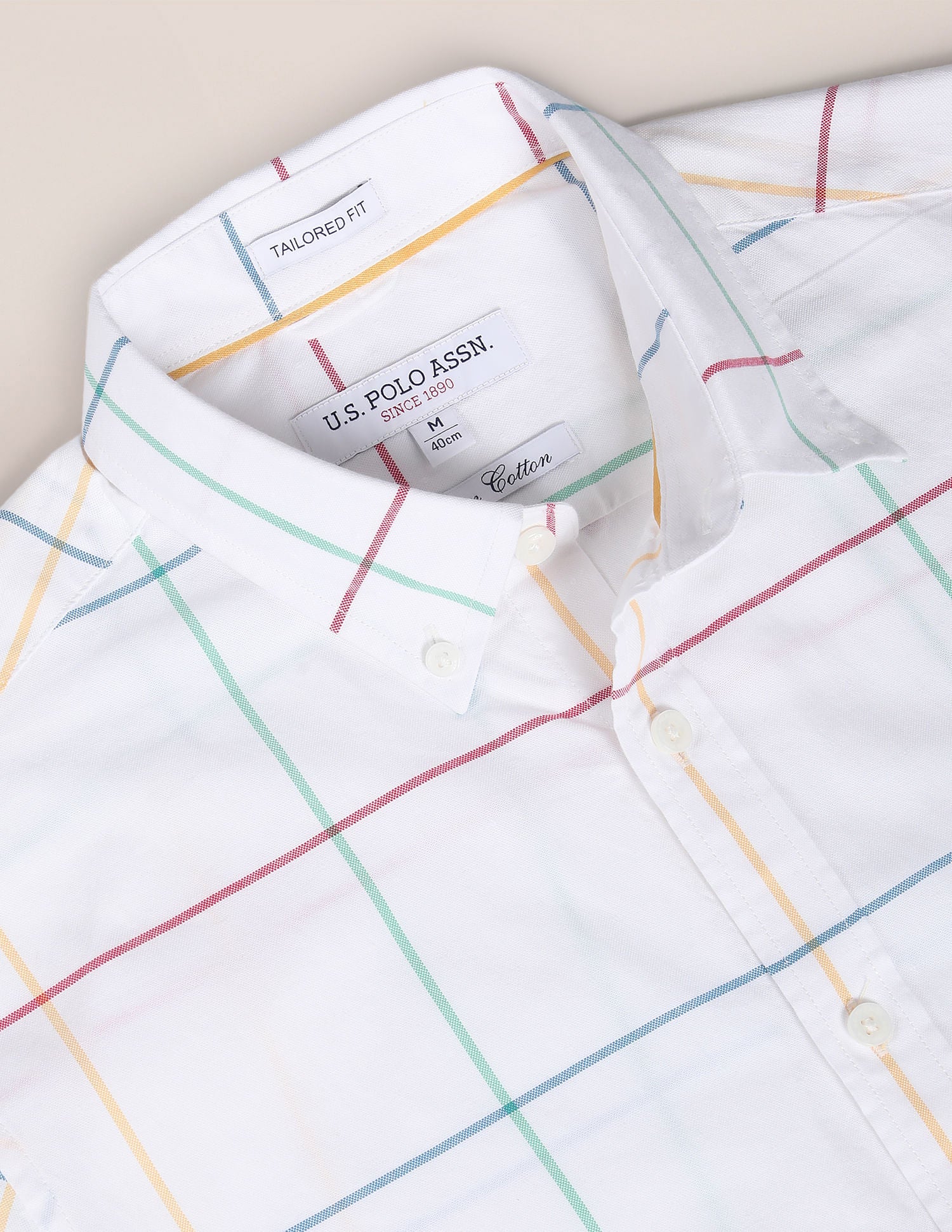 Premium Cotton Windowpane Check Shirt White - U.S. Polo Assn. India | Large