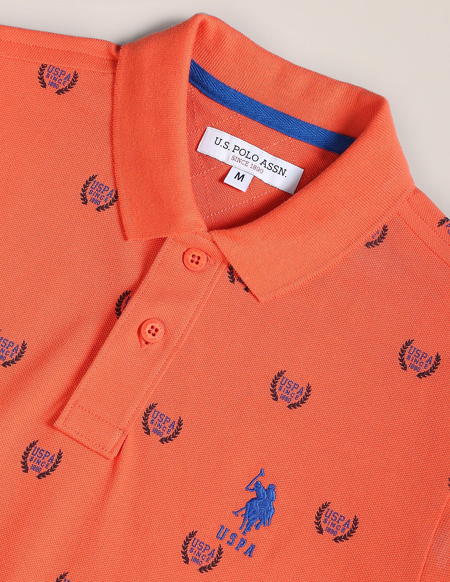 All Over Branding Cotton Polo Shirt Orange - U.S. Polo Assn. India | Large