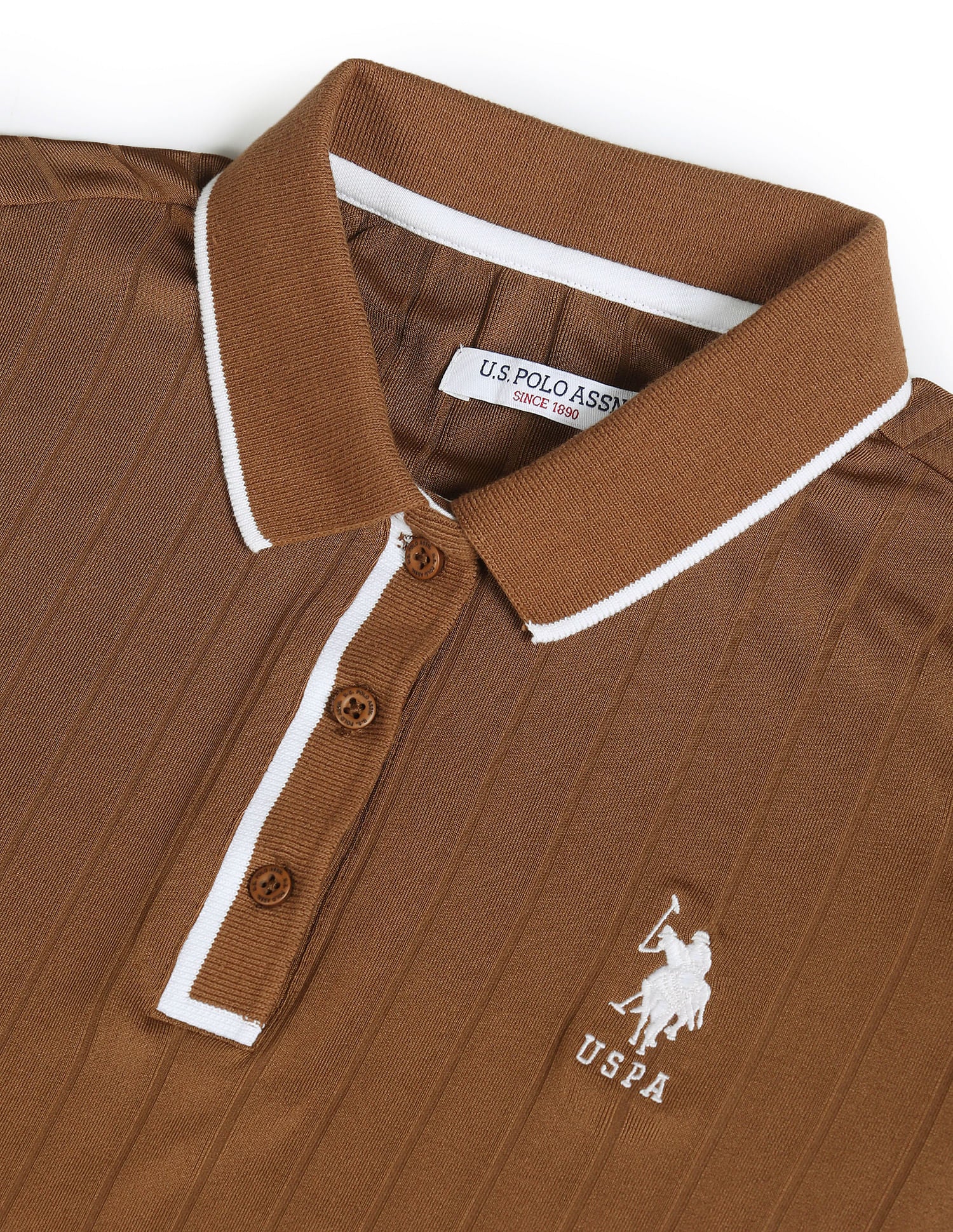 Tipped Collar Textured Polo Shirt Brown - U.S. POLO ASSN. | Large