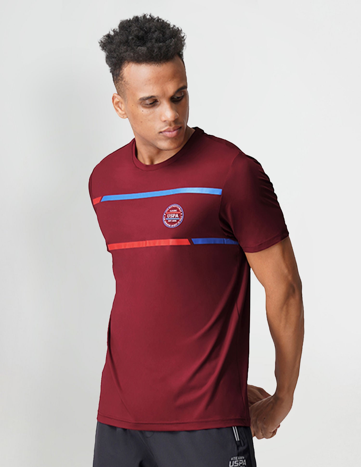 Brand Stripe Crew Neck I714 Lounge T-Shirt - Pack Of 1 Maroon - U.S. POLO ASSN. | Large
