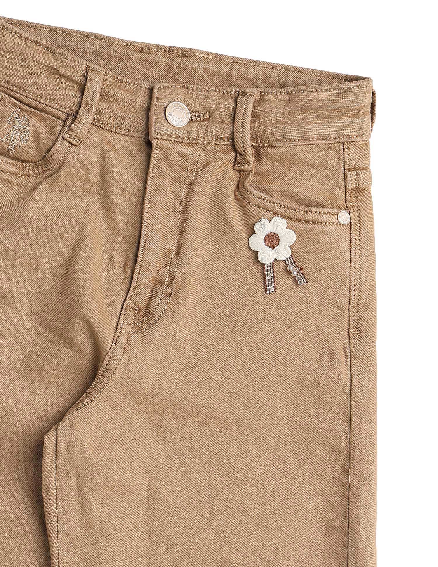 Girls Wide Leg Fit Mid Rise Jeans Latte - U.S. POLO ASSN. | Large