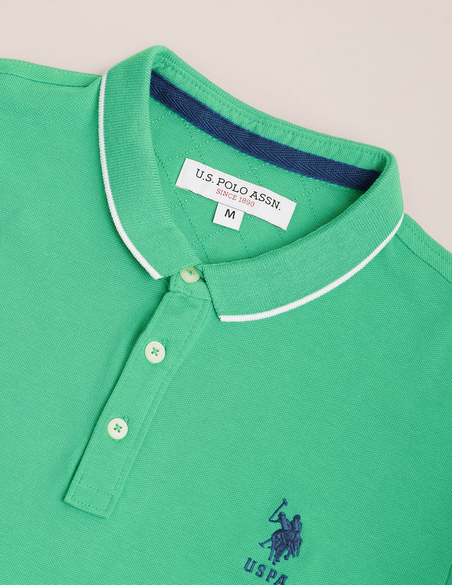 Tipped Collar Solid Polo Shirt Green - U.S. Polo Assn. India | Large
