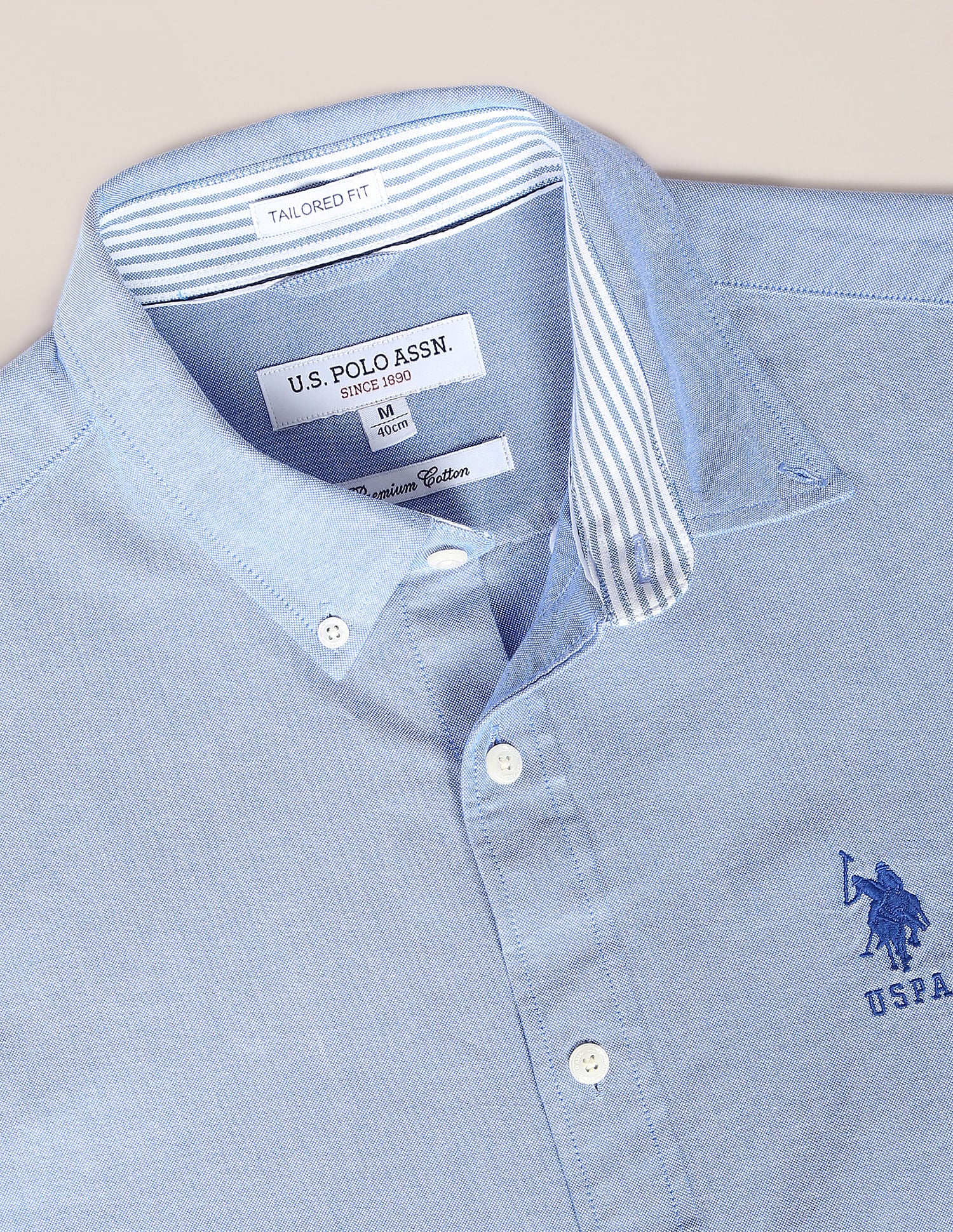Men Blue Button-down Collar Solid Casual Shirt Light Blue - U.S. POLO ASSN. | Large