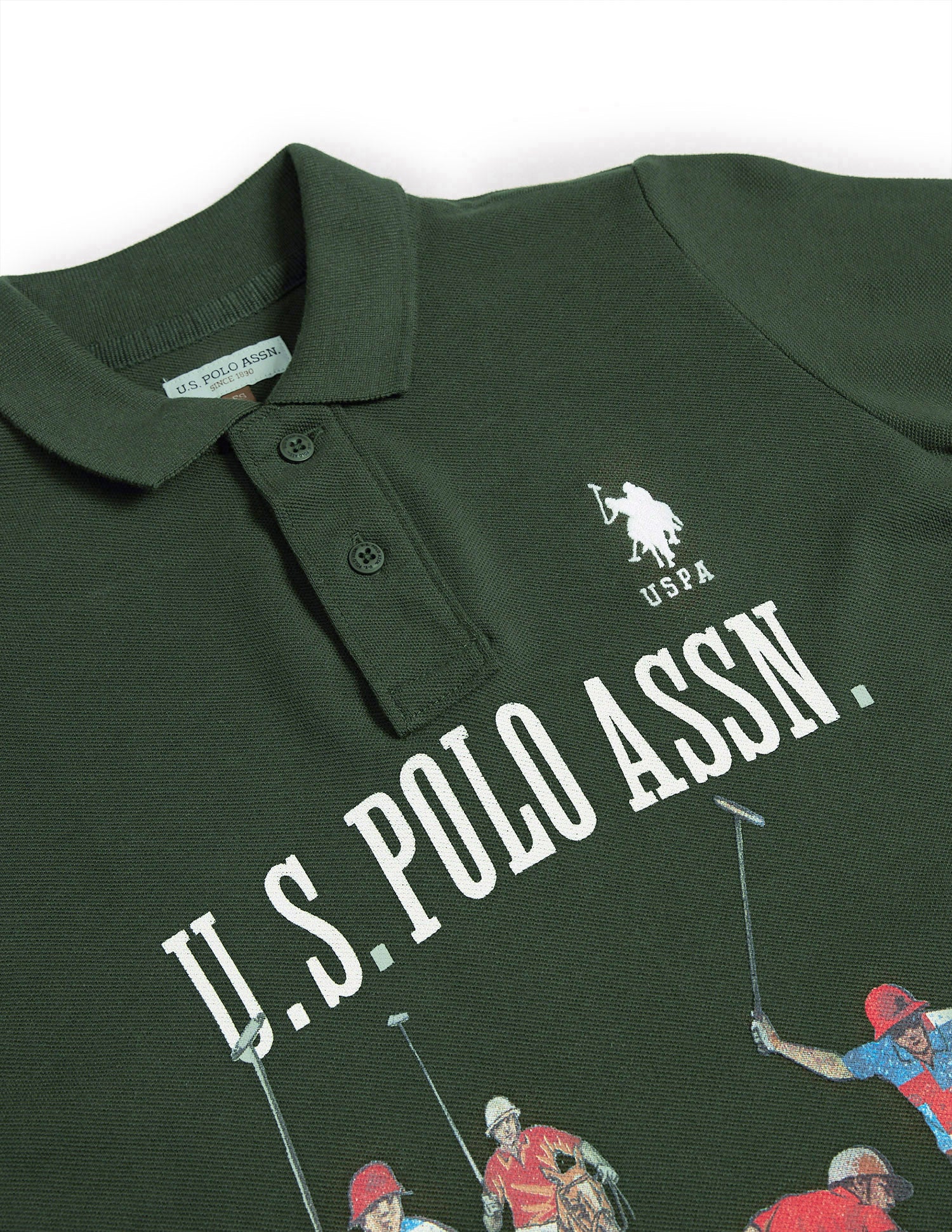 Boys Graphic Print Polo Shirt Dark Olive - U.S. Polo Assn. India | Large