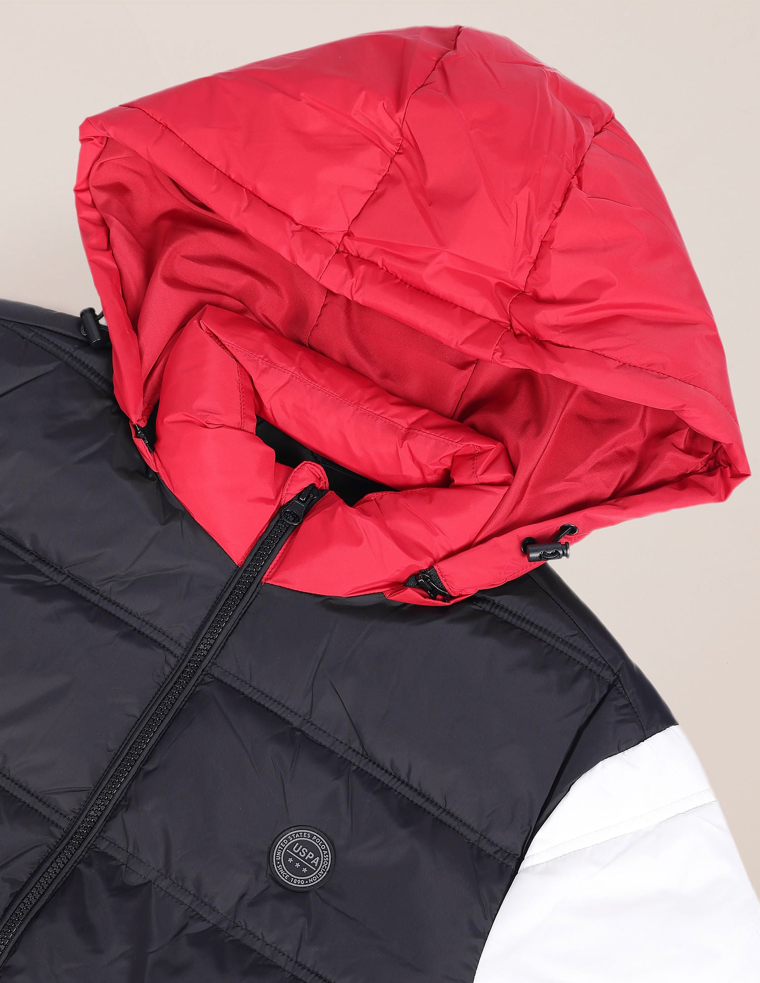 Men Black And White High Neck Colour Block Puffer Jacket Black and White - U.S. POLO ASSN. | Large