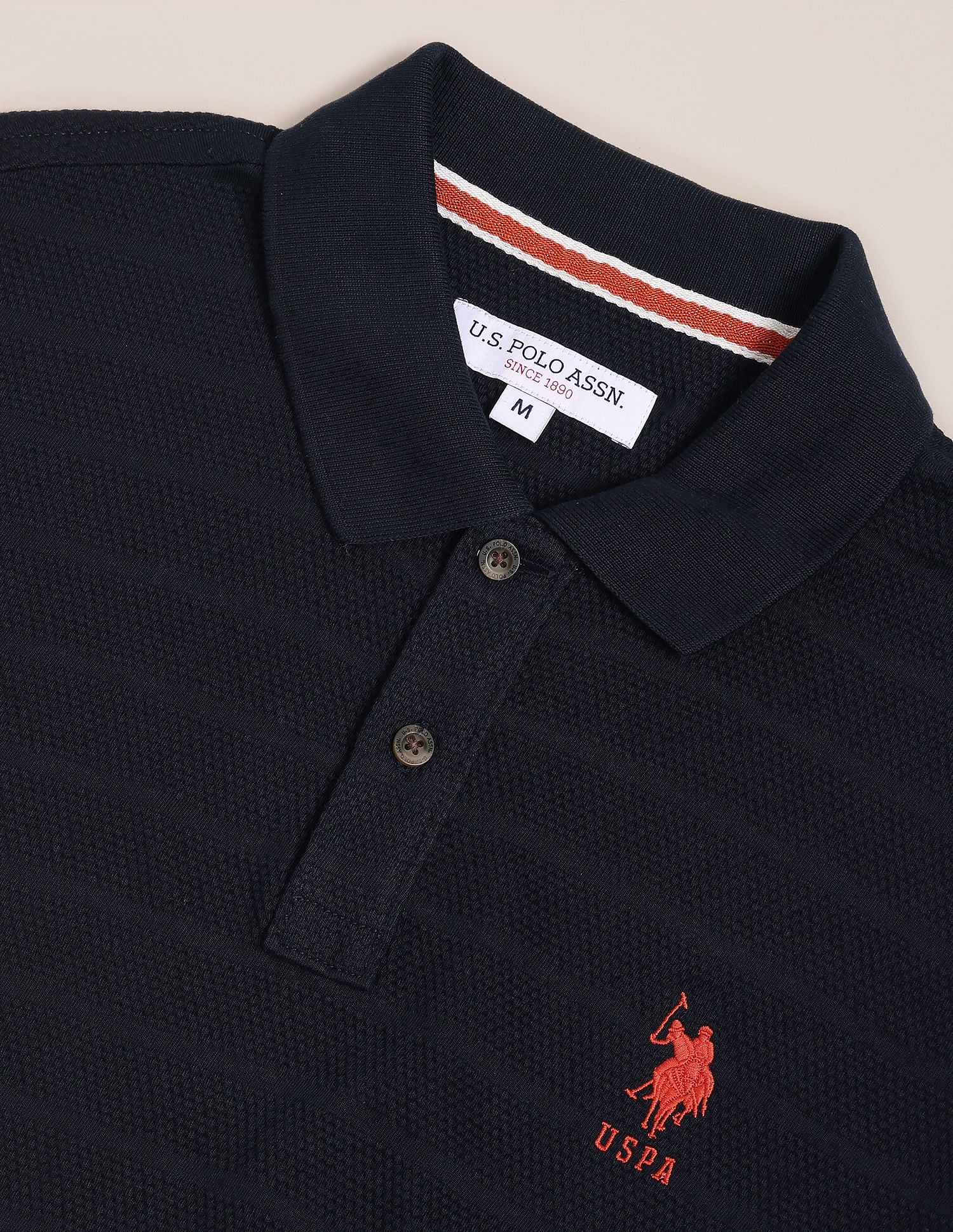 Horizontal Stripe Popcorn Polo Shirt Navy - U.S. Polo Assn. India | Large