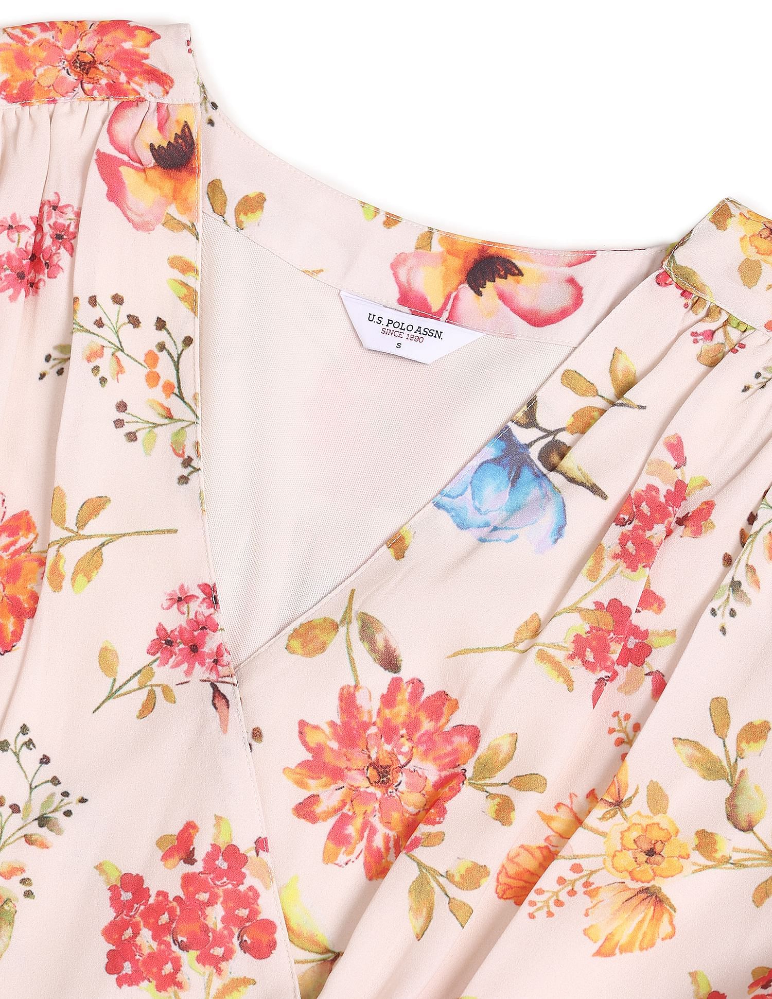 V-Neck Floral Print Fit And Flare Dress White and Pink - U.S. POLO ASSN. | Large