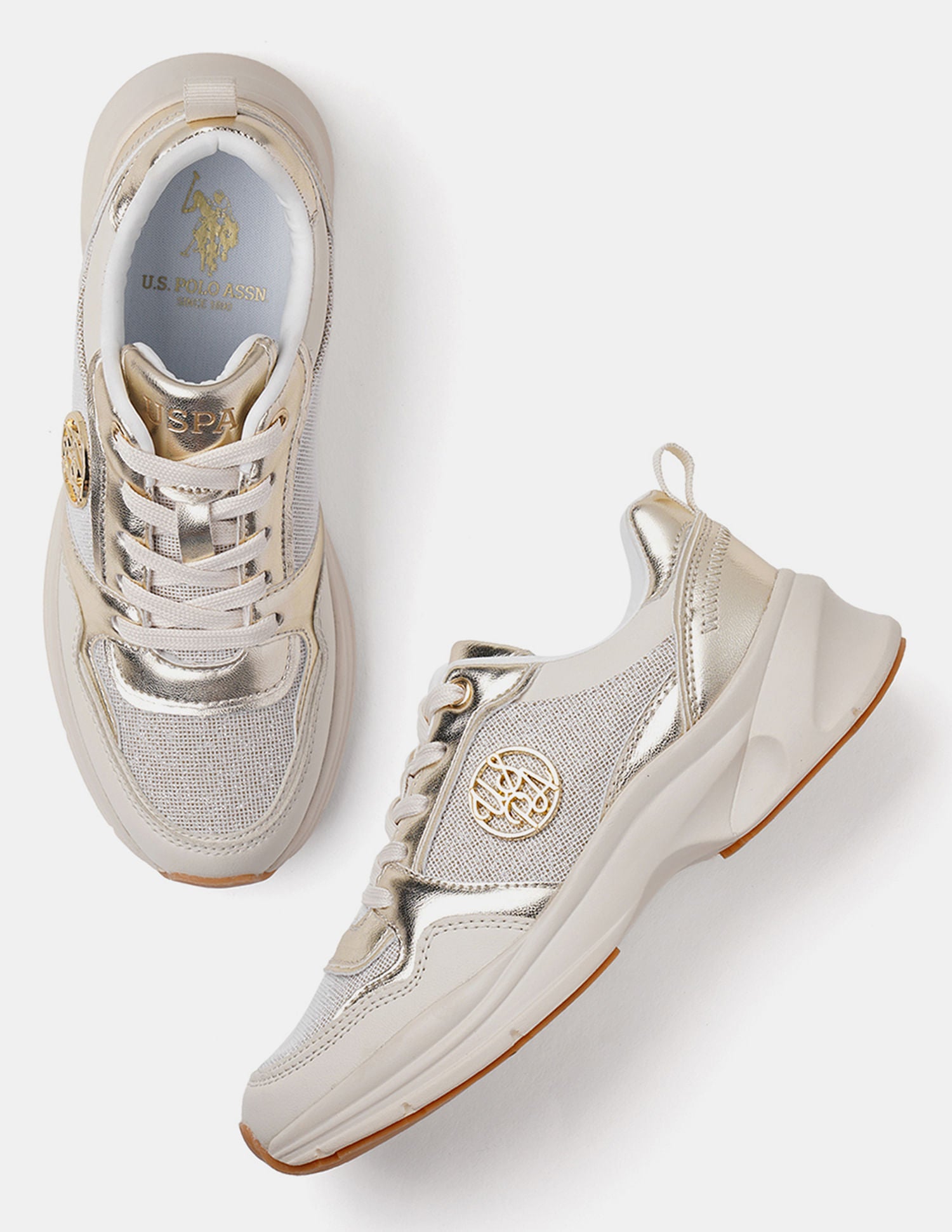 Women Round Toe Ginevra Sneakers Gold - U.S. POLO ASSN. | Large