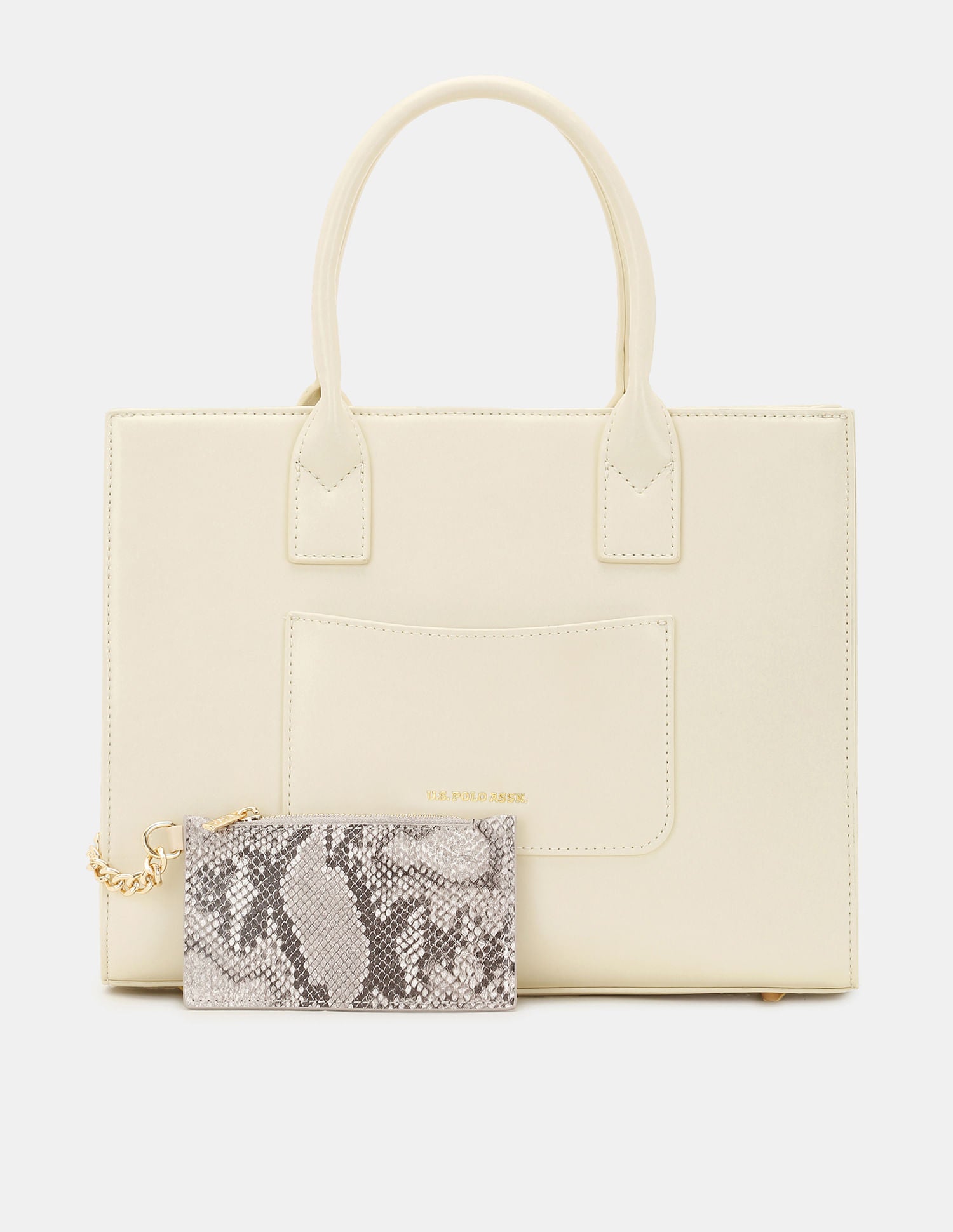Women Bonnie Satchel Bag with Chain Card Holder Off White - U.S. POLO ASSN. | Large