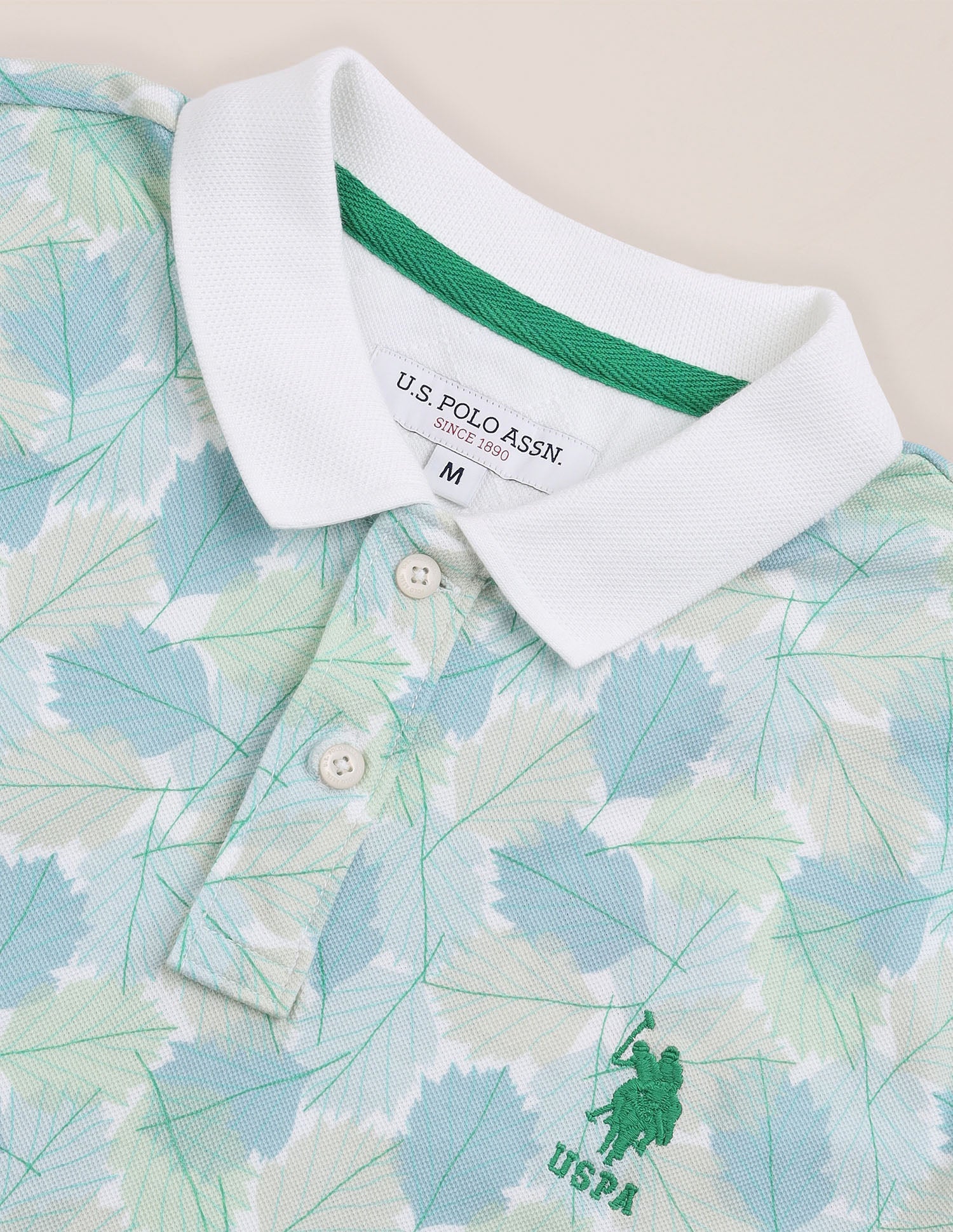 Tropical Print Slim Fit Polo Shirt Aqua - U.S. Polo Assn. India | Large