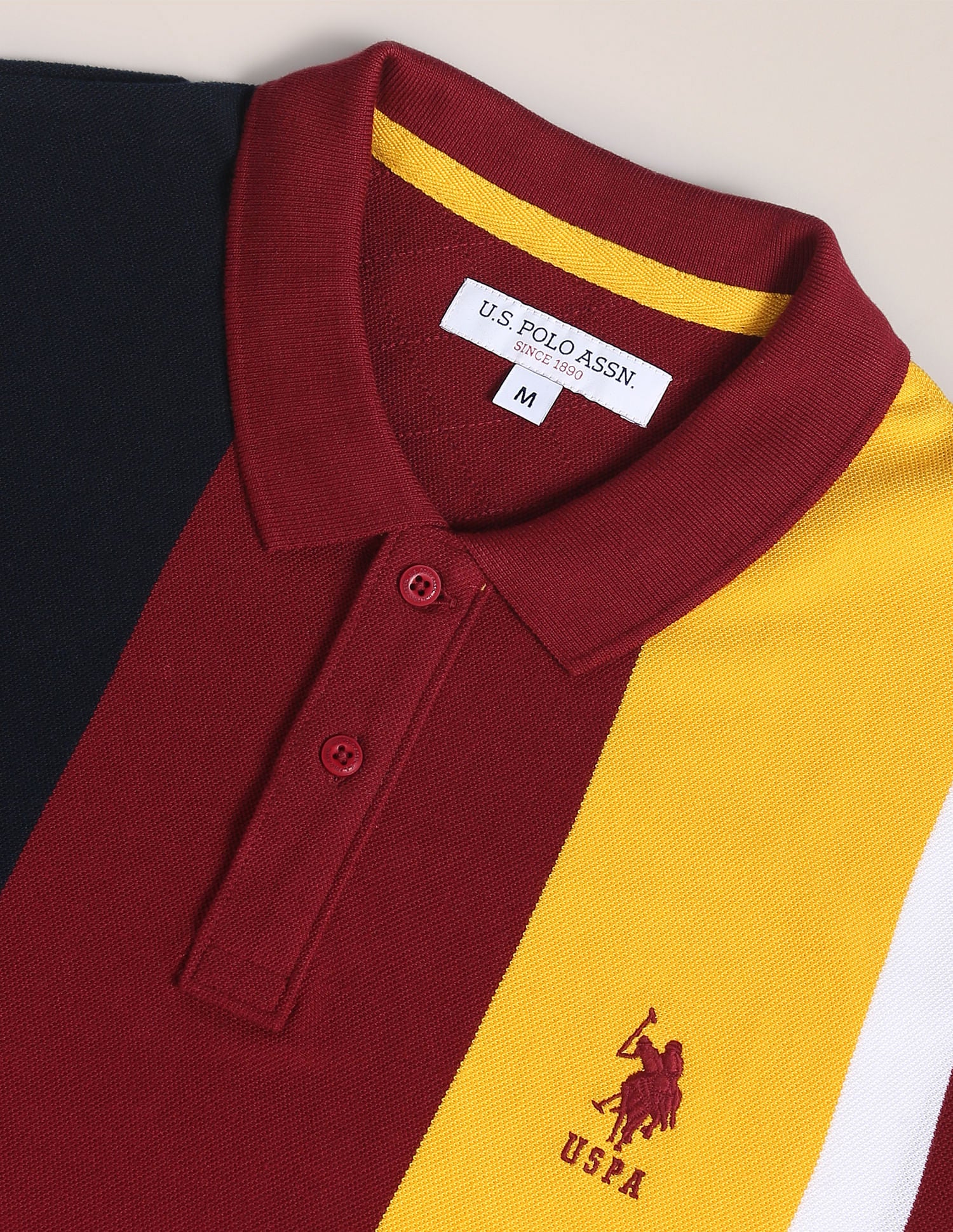 Colour Block Cotton Polo Shirt Maroon - U.S. Polo Assn. India | Large