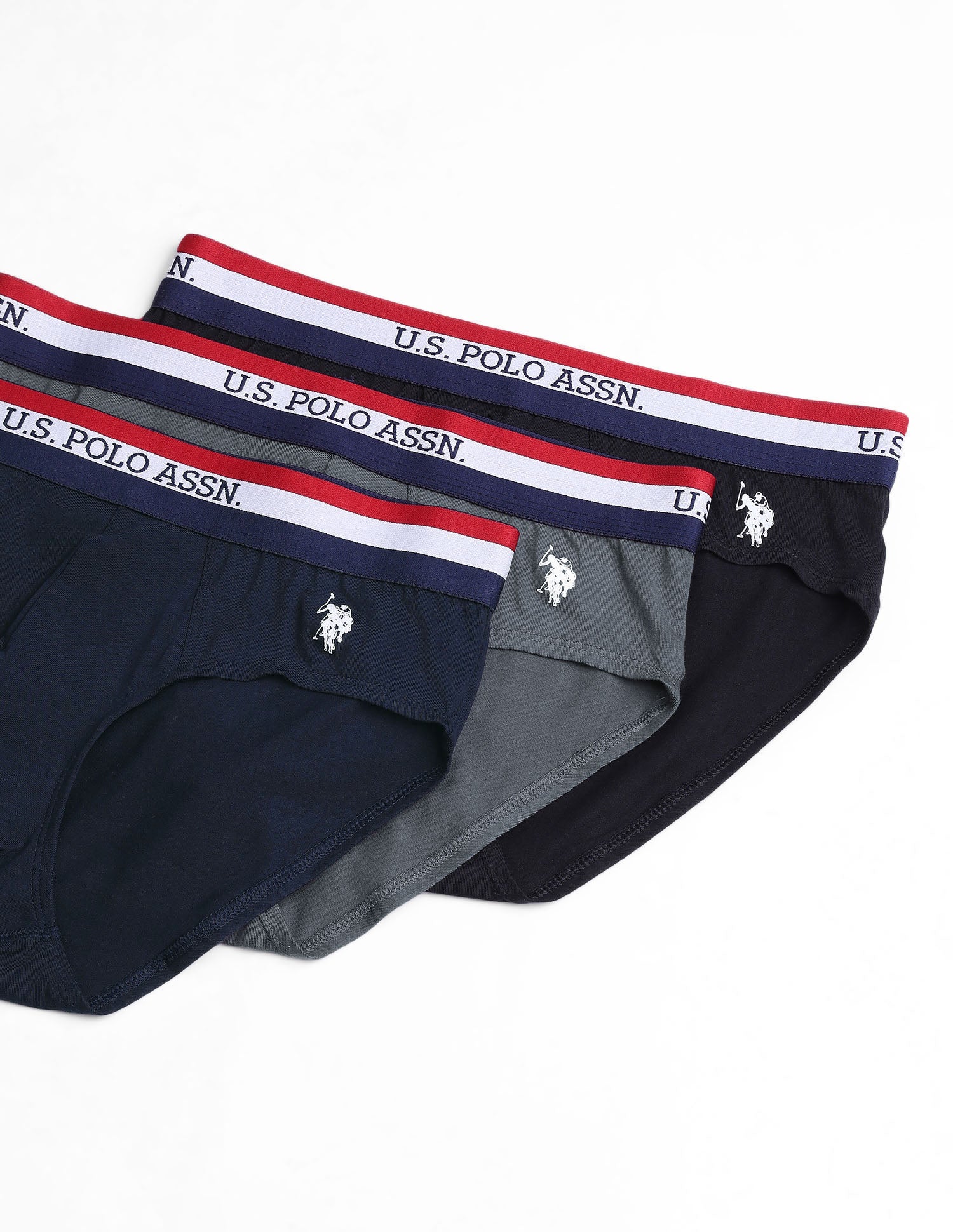 Striped Waistband EB002 Briefs - Pack Of 3 Navy, Iron Gate and Black - U.S. POLO ASSN. | Large