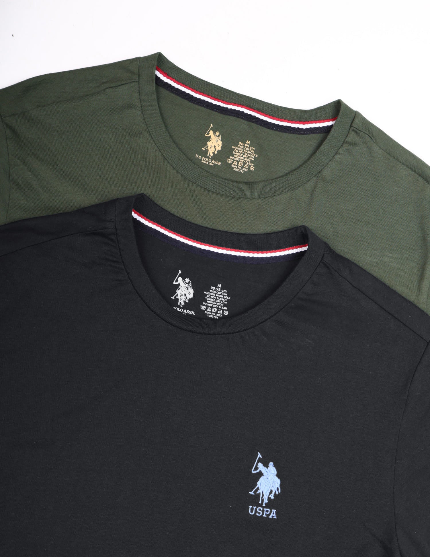 Tonal Logo Cotton 1633 Lounge T-Shirt - Pack Of 2 Olive and Black - U.S. Polo Assn. India | Large