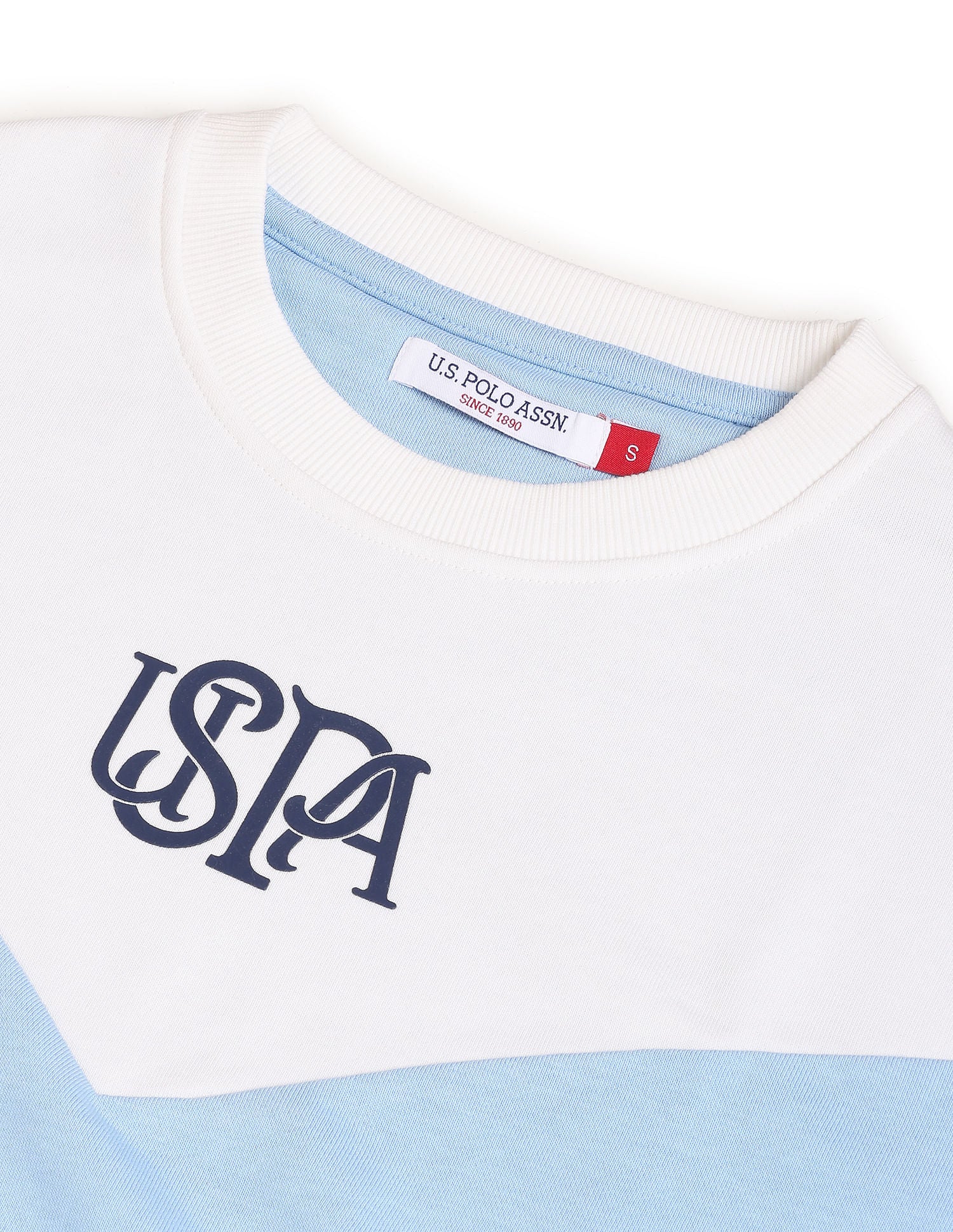 Crew Neck Colour Block Sweatshirt Light Blue - U.S. POLO ASSN. | Large