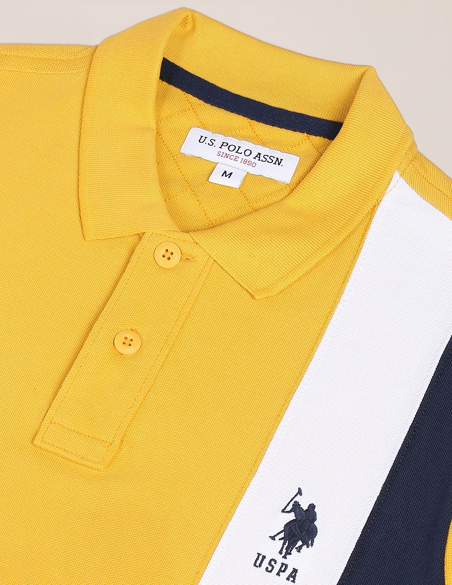 Ribbed Collar Striped Polo Shirt Mustard - U.S. Polo Assn. India | Large