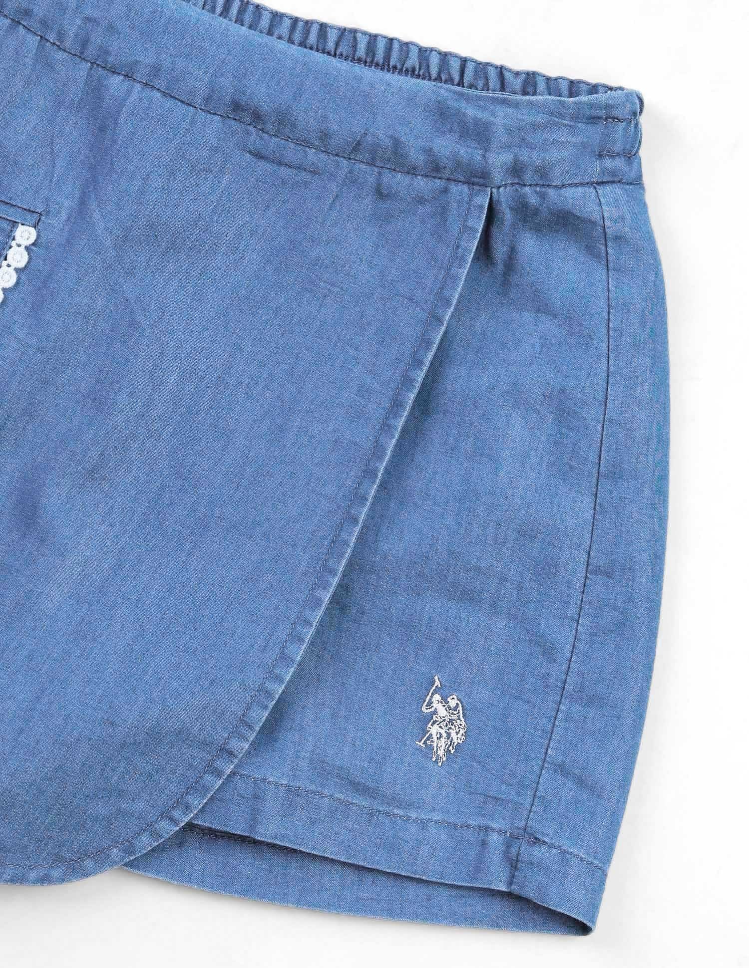 Girls Chambray Solid Skorts Indigo - U.S. POLO ASSN. | Large
