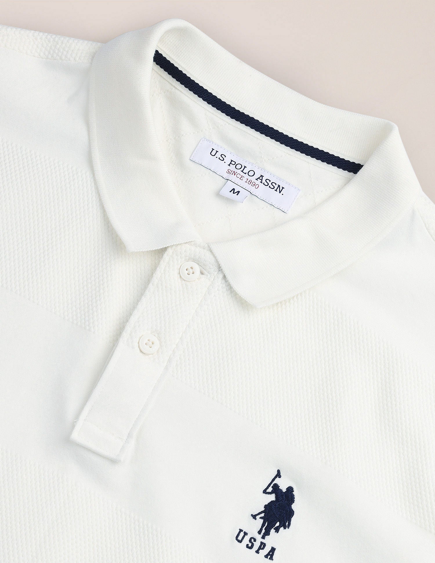 Patterned Knit Slim Fit Polo Shirt White - U.S. Polo Assn. India | Large
