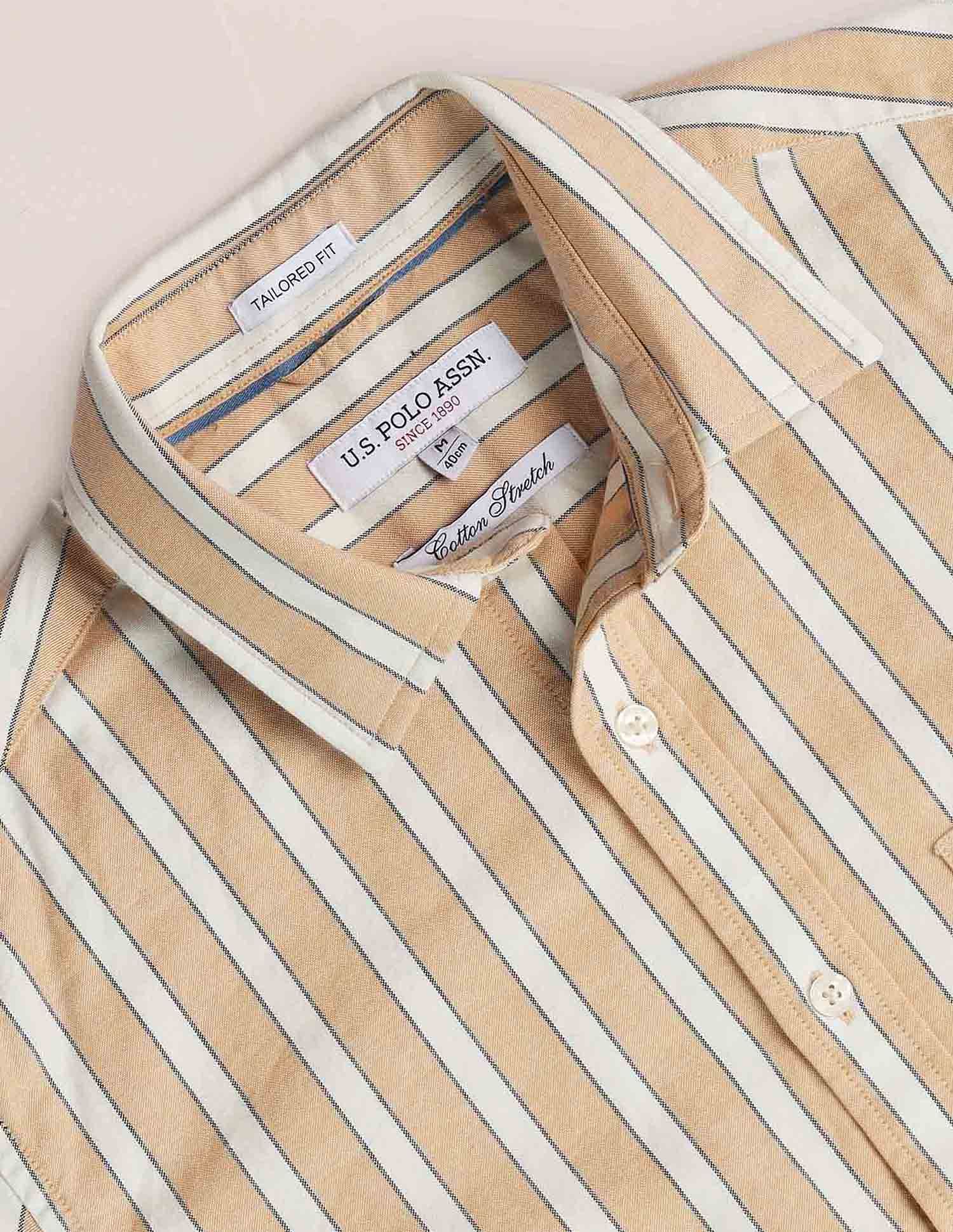 Vertical Stripe Oxford Shirt Beige - U.S. Polo Assn. India | Large