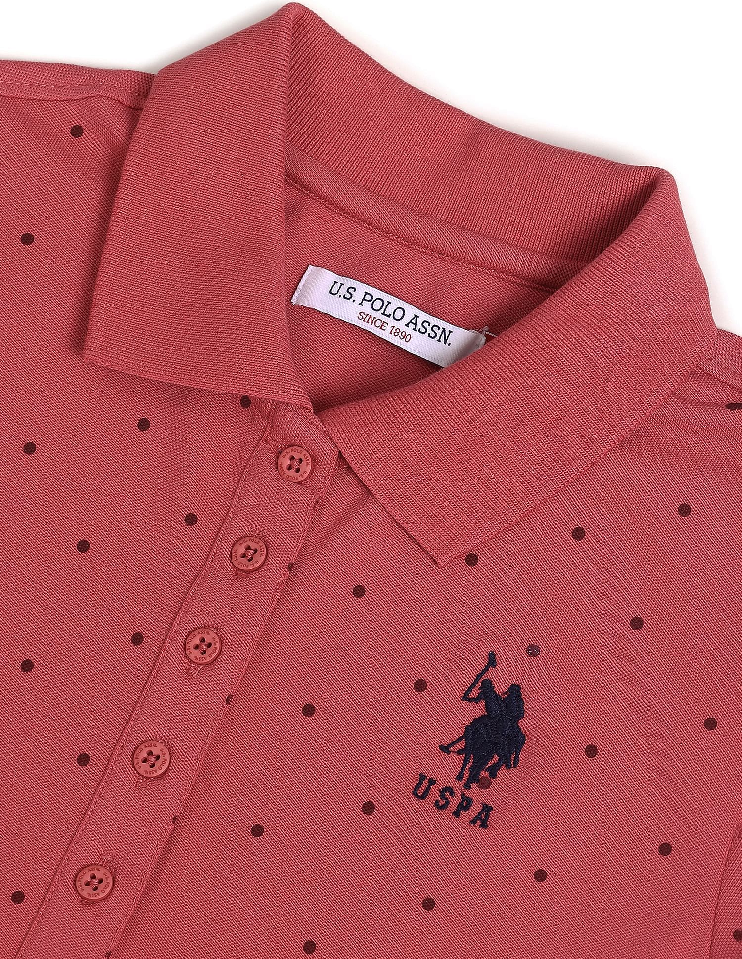 Polka Dot Print Pique Polo Shirt Pink - U.S. POLO ASSN. | Large