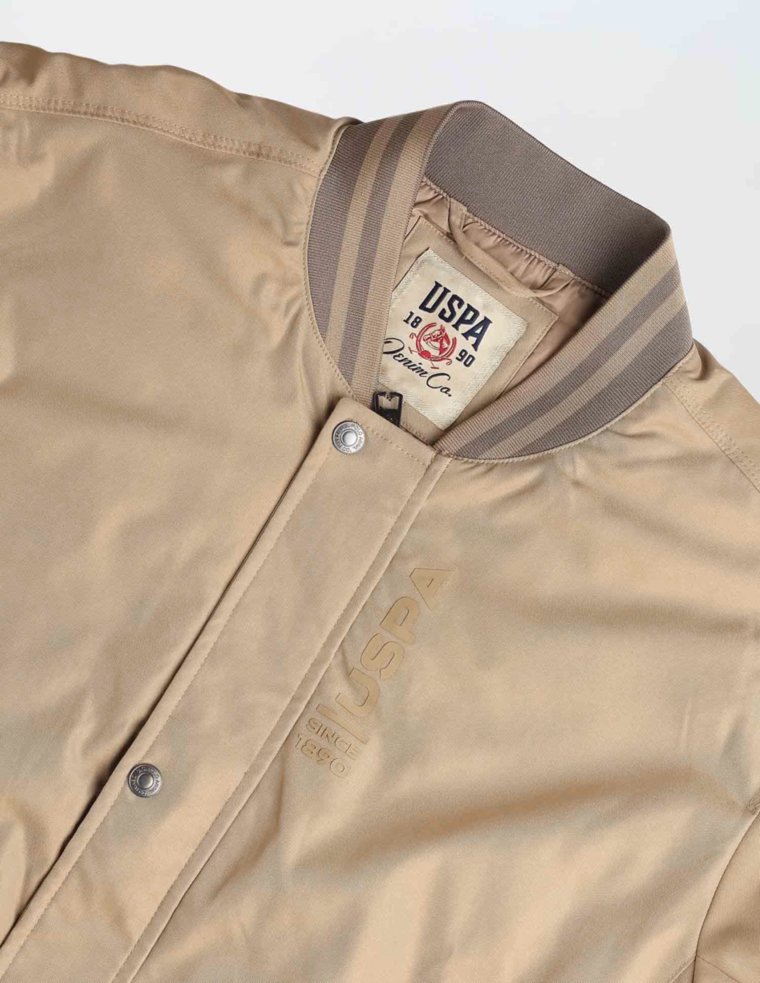 Solid Regular Fit Bomber Jacket Khaki - U.S. Polo Assn. India | Large