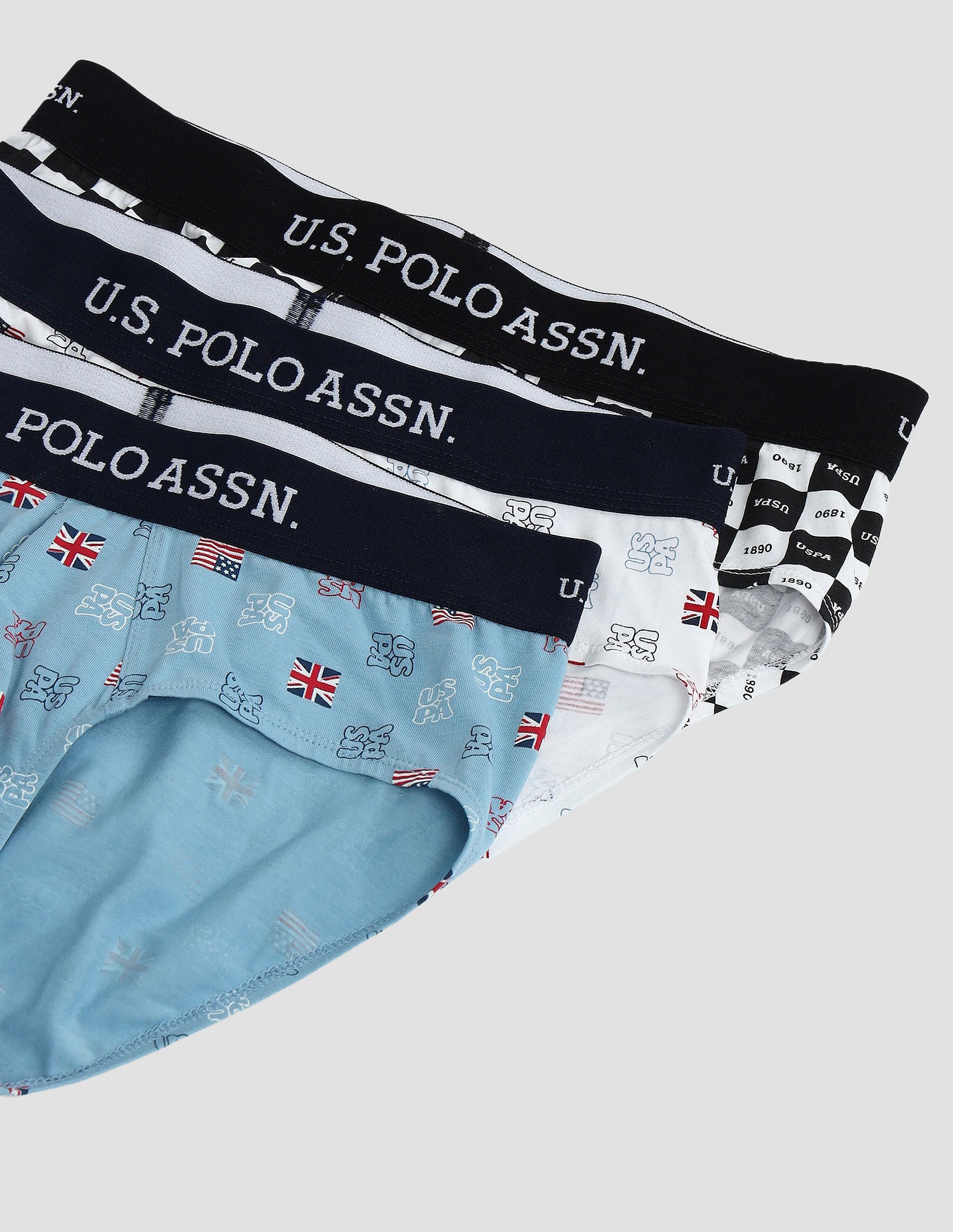 Elasticized Waist Solid OEB14 Briefs - Pack Of 3 White, White and Light Blue - U.S. POLO ASSN. | Large
