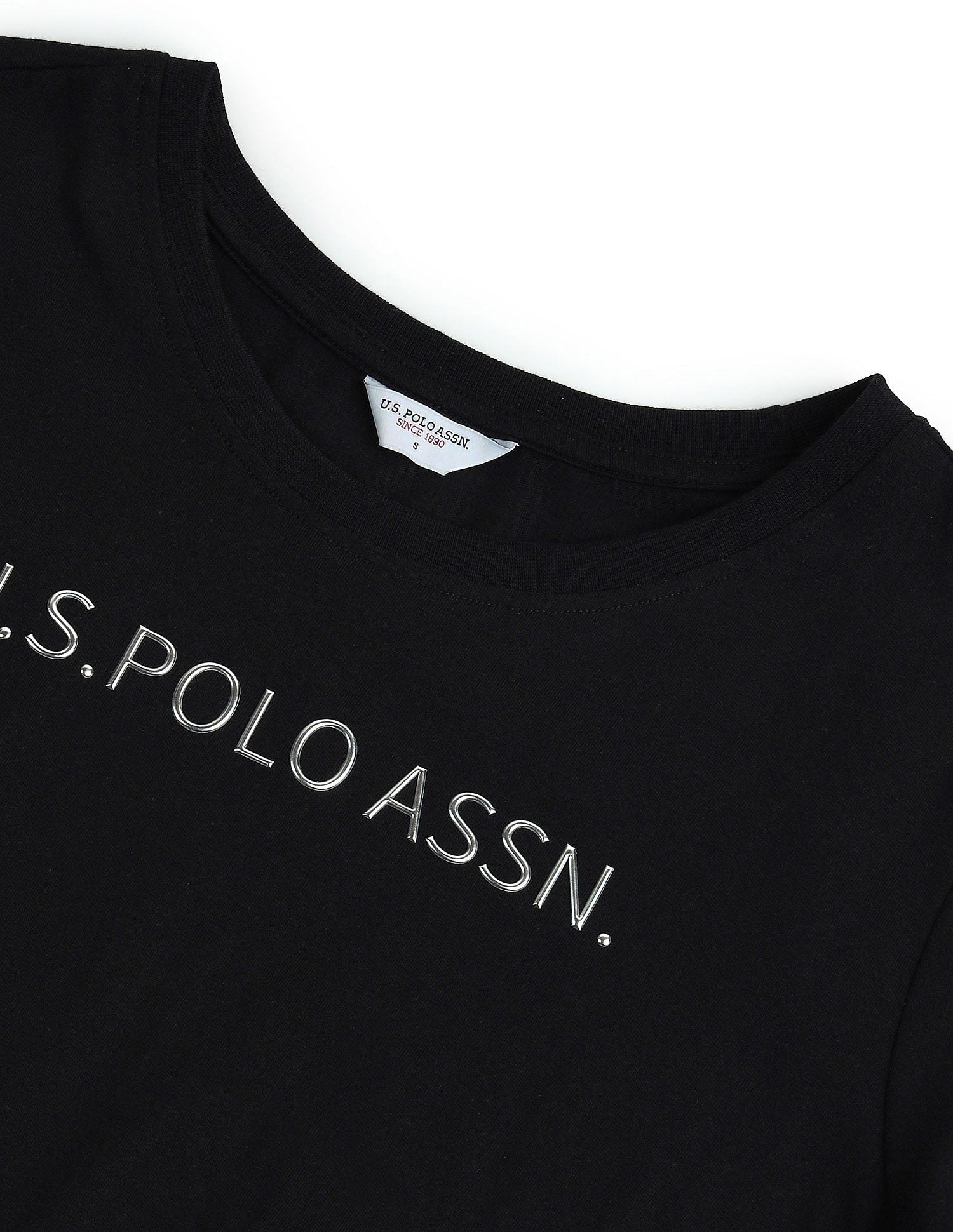 Metallic Logo Pure Cotton T-Shirt Black - U.S. POLO ASSN. | Large