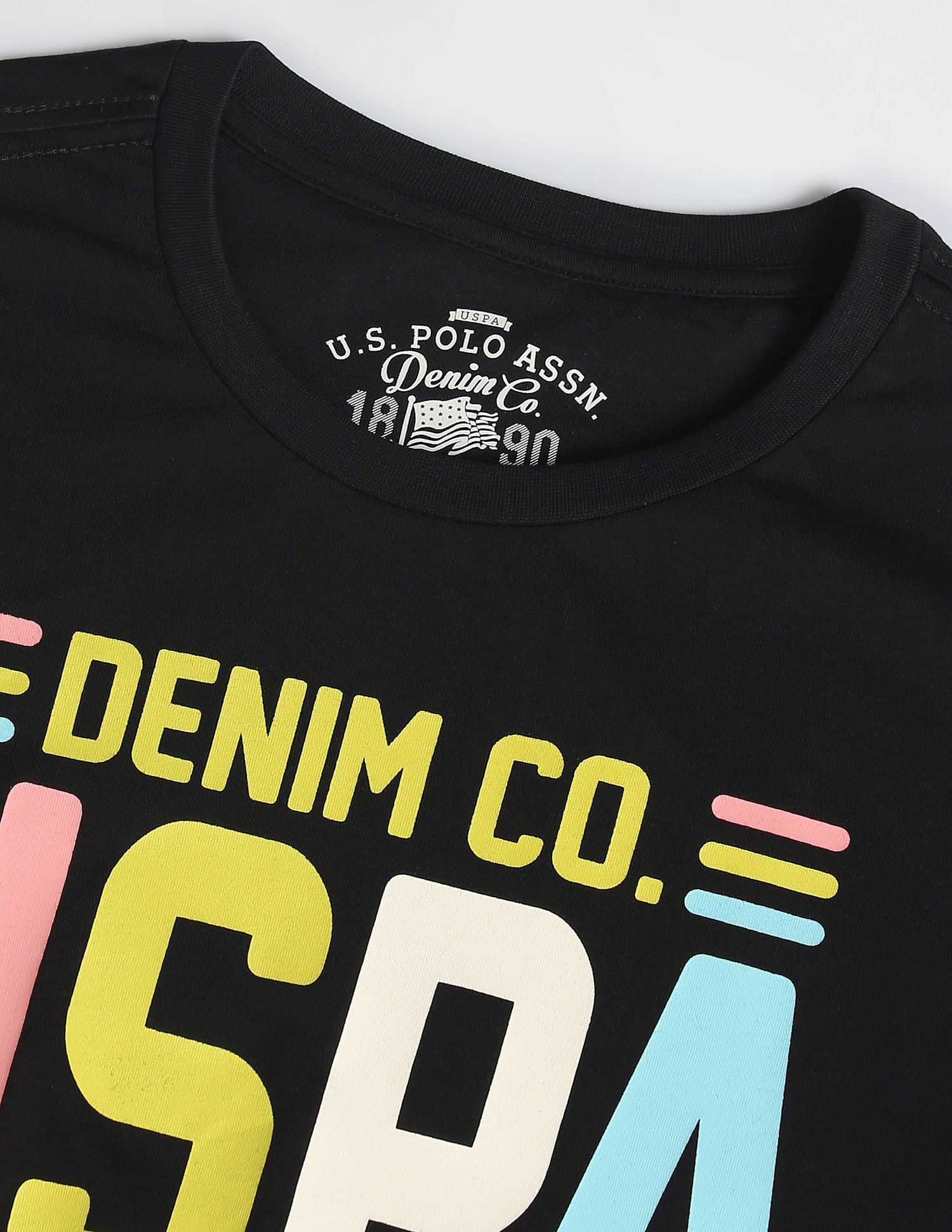 Crew Neck Typographic Print T-Shirt Black - U.S. Polo Assn. India | Large