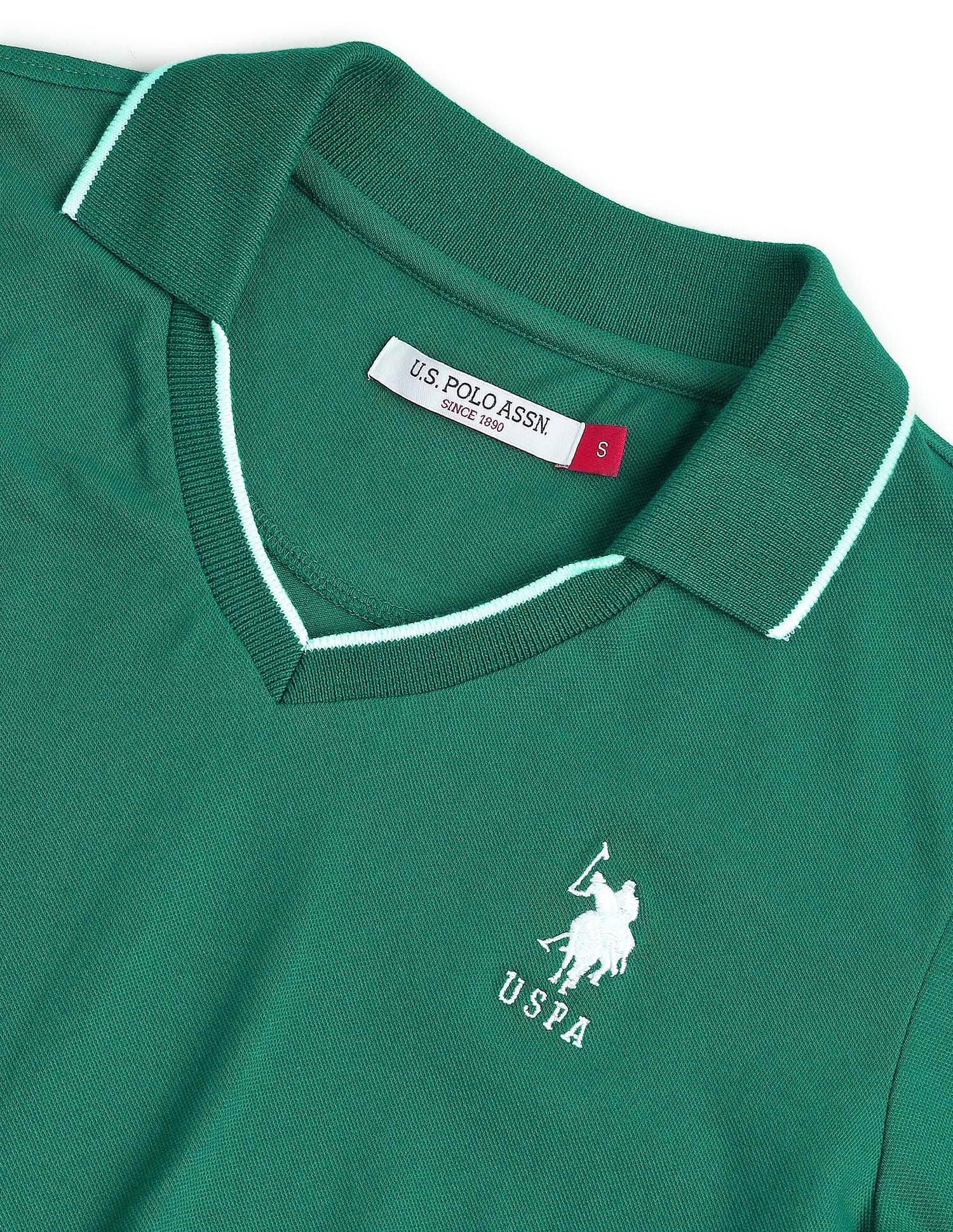 Tipped Collar Pique Polo Shirt Green - U.S. POLO ASSN. | Large