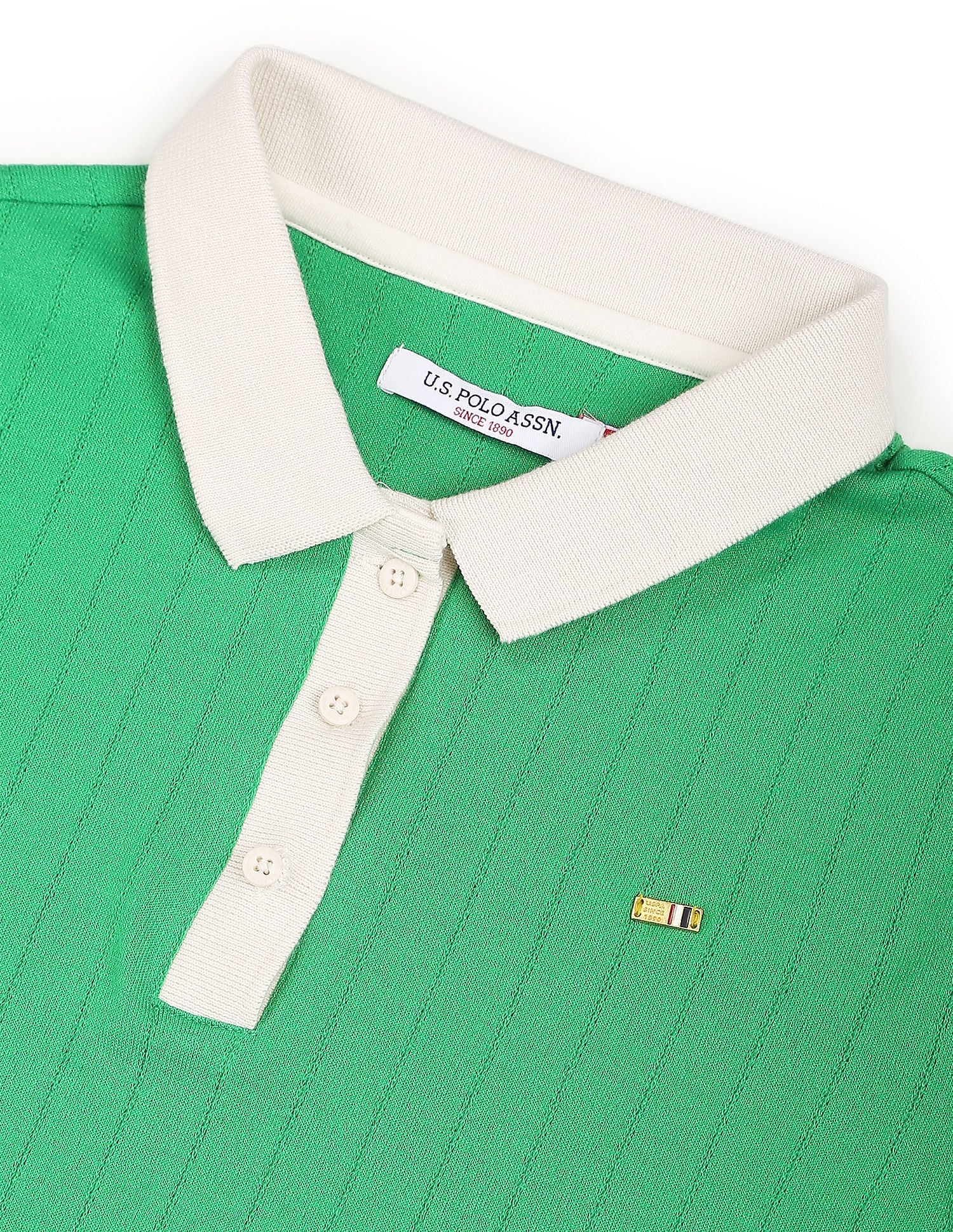 Contrast Collar Vertical Stripe Polo Shirt Green - U.S. POLO ASSN. | Large