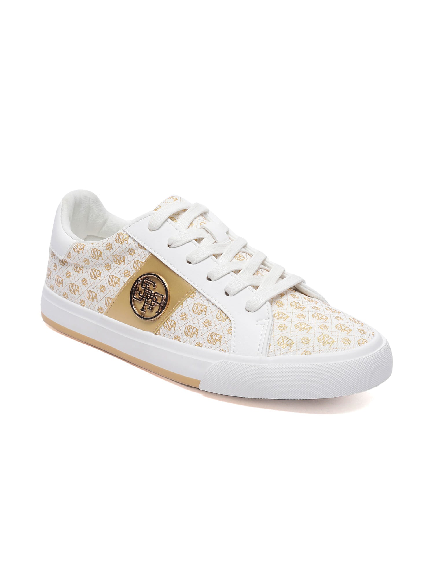 Women Monogram Canvas Charlotte Sneakers Off White - U.S. Polo Assn. India | Large