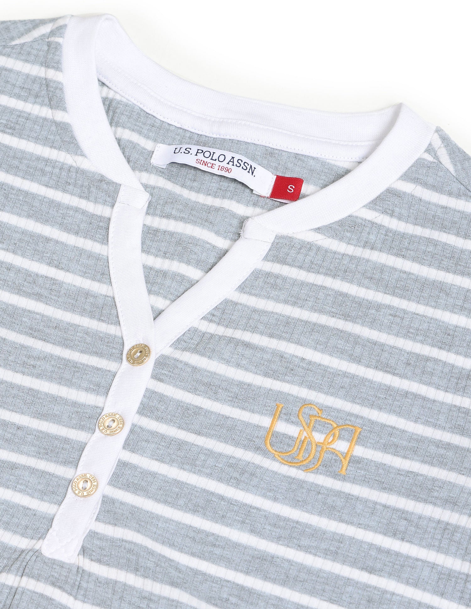 Horizontal Stripe Ribbed T-Shirt Grey - U.S. POLO ASSN. | Large