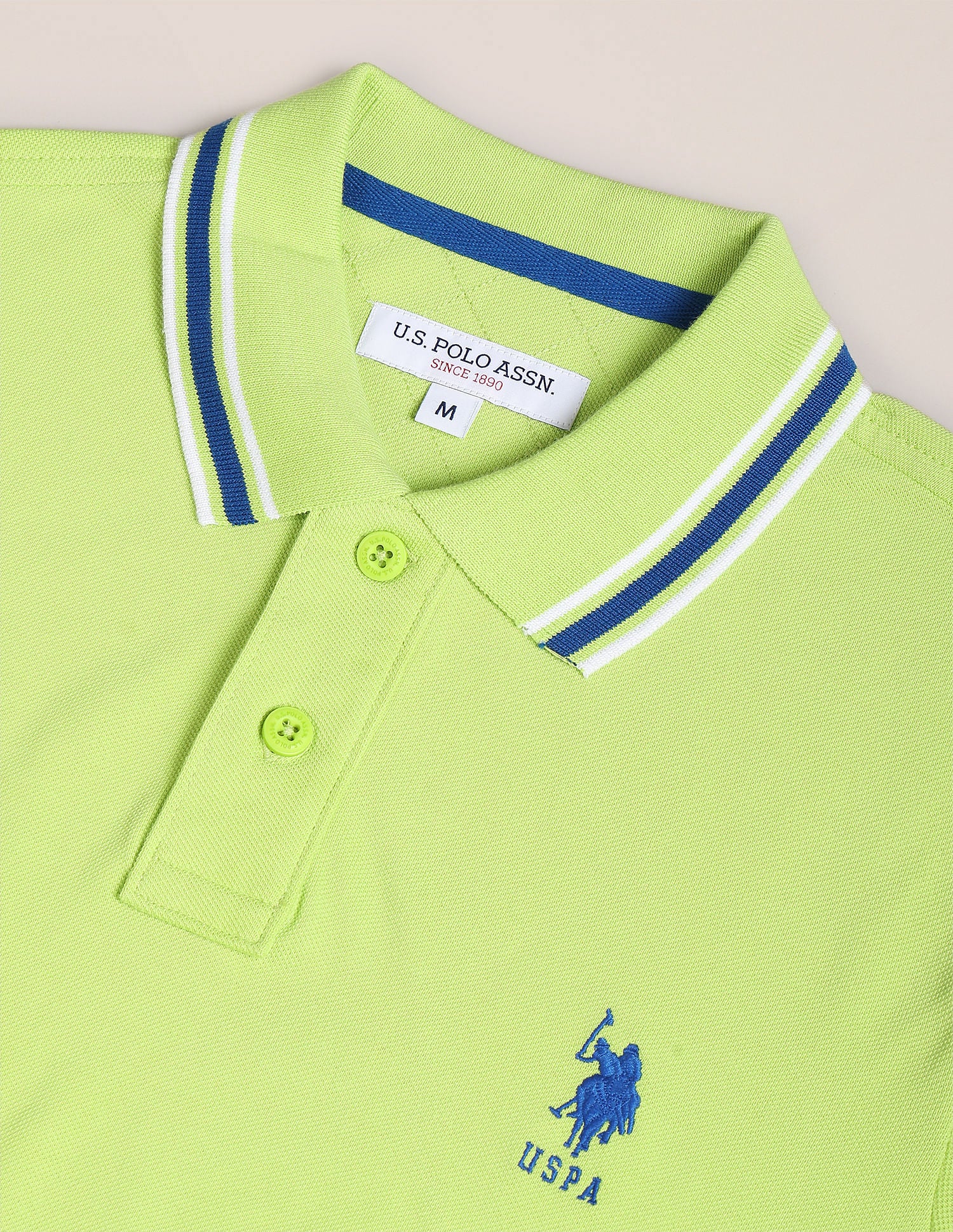 Striped Collar Solid Polo Shirt Green - U.S. POLO ASSN. | Large