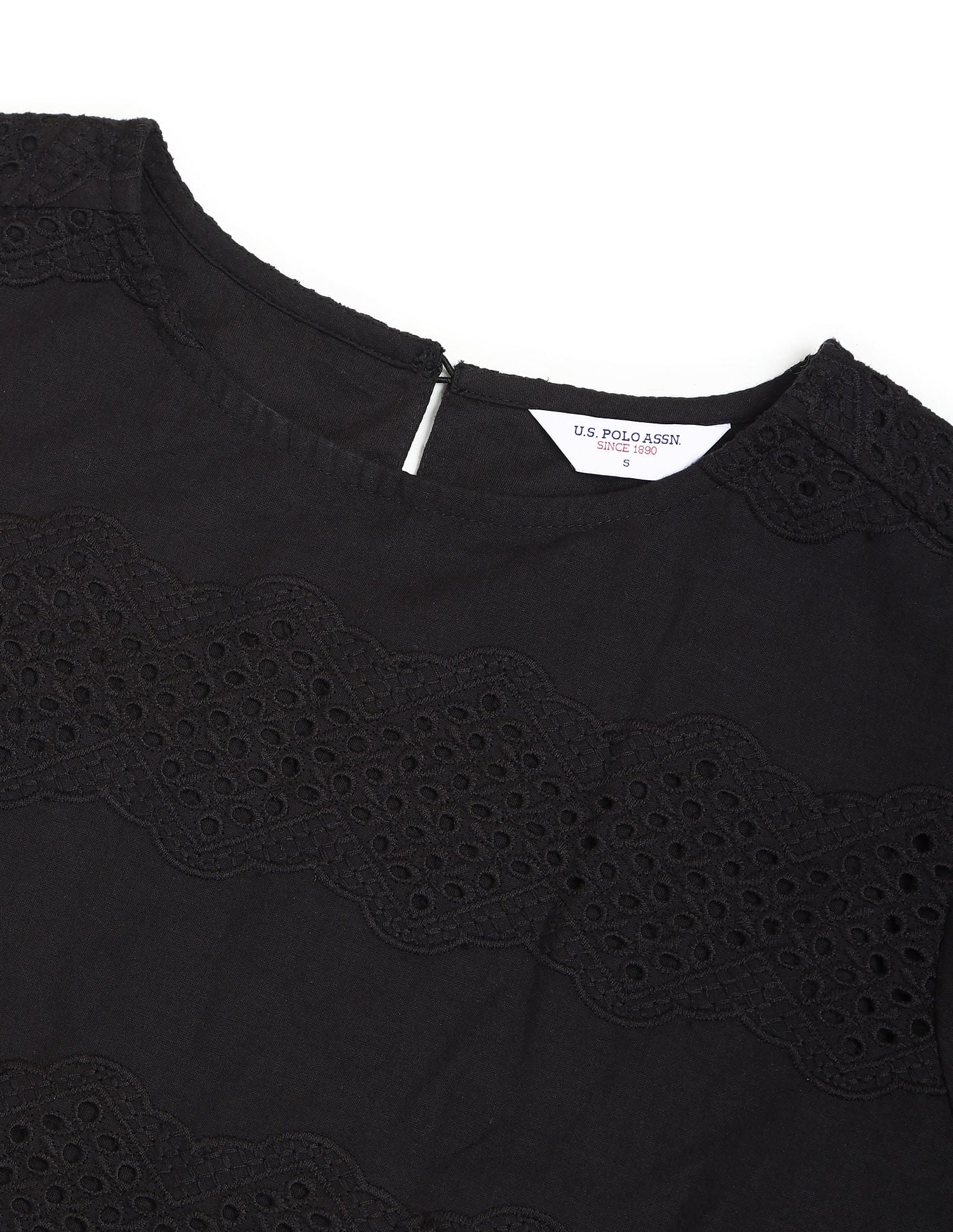 Puff Sleeve Schiffli Cotton Top Black - U.S. Polo Assn. India | Large