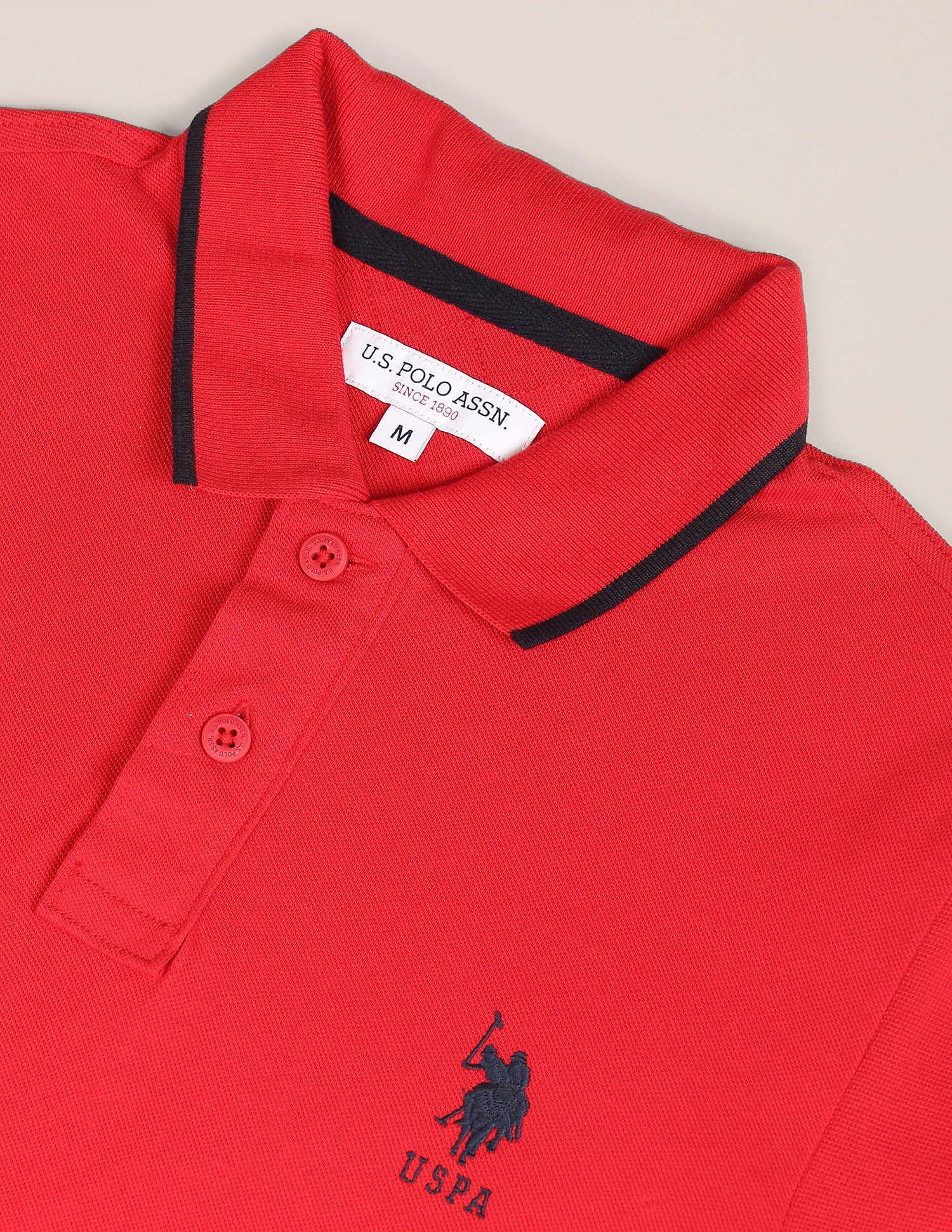 Tipped Collar Slim Fit Polo Shirt Red - U.S. Polo Assn. India | Large